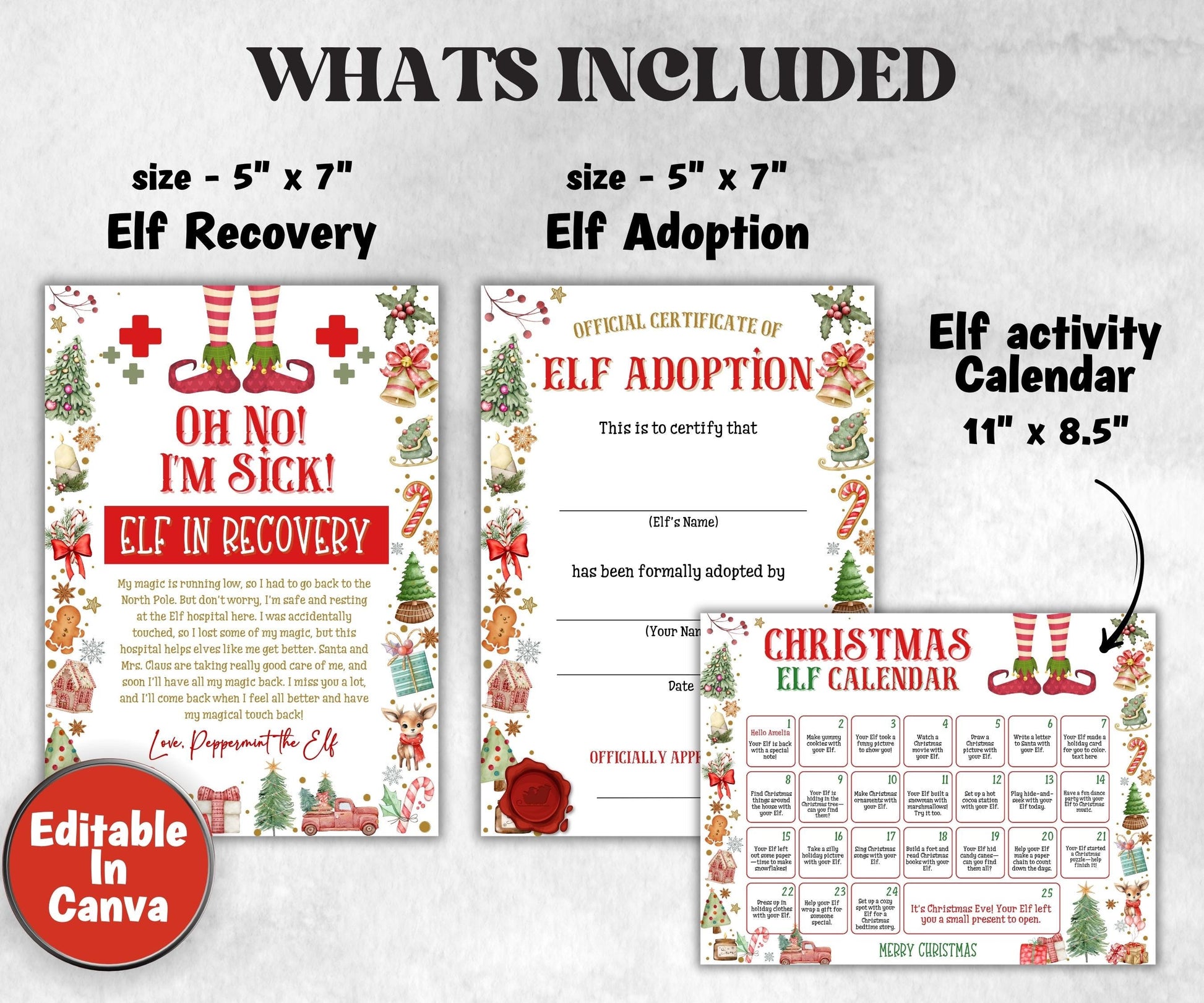 Christmas Elf Bundle, Elf Arrival Letter, Printable Elf Kit, Elf warning Elf Notes, Elf Calendar, Elf Report Card, Elf Adoption Certificate-Christmas -TheHustlingCatLady-Templates