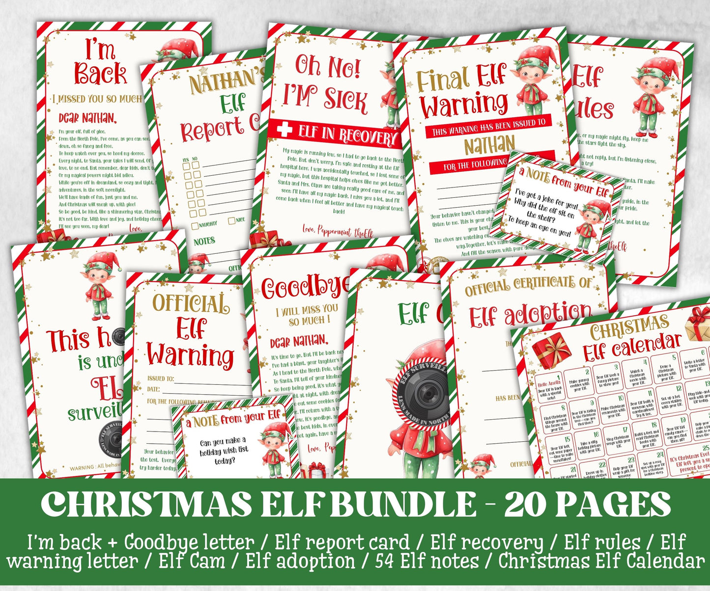 Christmas Elf Activity Bundle, Elf Arrival Letter, Elf Kit, Elf warning, Elf Notes, Elf Calendar, Elf Report Card, Elf Adoption Certificate-Christmas -TheHustlingCatLady-Templates