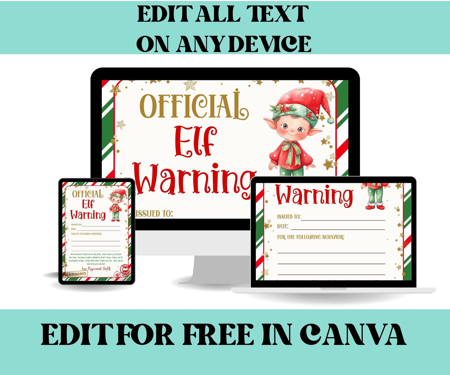 Editable Elf Report Card, Elf Adoption Certificate, Christmas Elf Cam Bundle , Elf Rules, Elf Kit, Official Elf warning, Elf Notes, Elf card-Christmas -TheHustlingCatLady-Templates