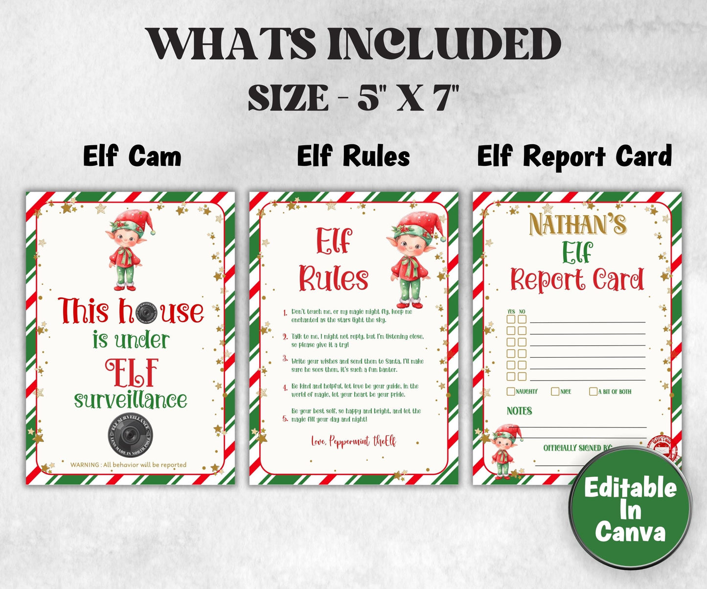 Editable Elf Report Card, Elf Adoption Certificate, Christmas Elf Cam Bundle , Elf Rules, Elf Kit, Official Elf warning, Elf Notes, Elf card-Christmas -TheHustlingCatLady-Templates