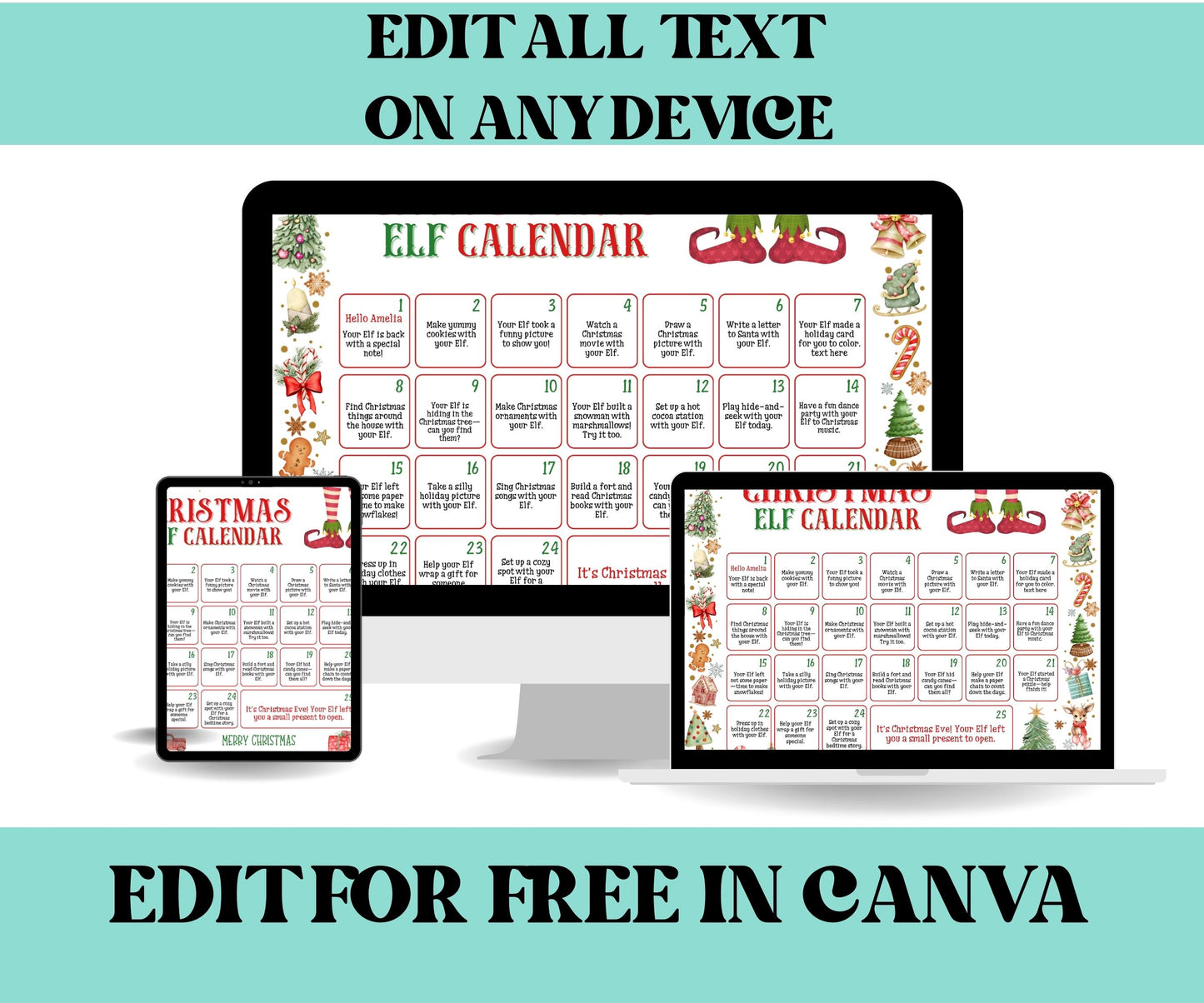 Christmas Elf Countdown, Christmas Activities, Kids Advent Calendar, Christmas Printable, Elf Props, Christmas Calendar, Christmas Planner-Christmas -TheHustlingCatLady-Templates