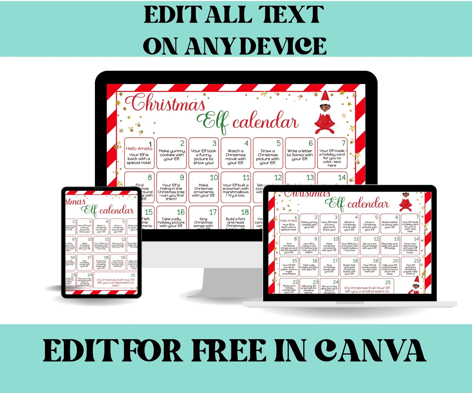 Christmas Planner, Christmas Elf Countdown, Christmas Activities, Kids Advent Calendar, Christmas Printable, Elf Props, Christmas Calendar,-Christmas -TheHustlingCatLady-Templates