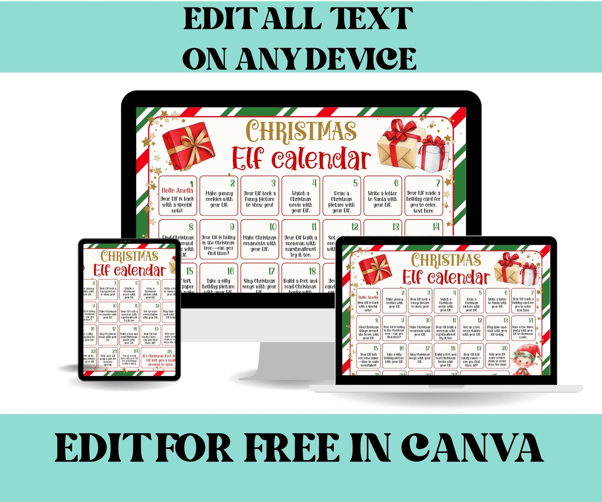 Kids Elf Advent Calendar, Christmas Planner, Christmas Elf Countdown, Christmas Activity, Christmas Printable, Elf Prop, Christmas Calendar-Christmas -TheHustlingCatLady-Templates