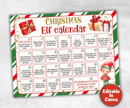 Kids Elf Advent Calendar, Christmas Planner, Christmas Elf Countdown, Christmas Activity, Christmas Printable, Elf Prop, Christmas Calendar-Christmas -TheHustlingCatLady-Templates