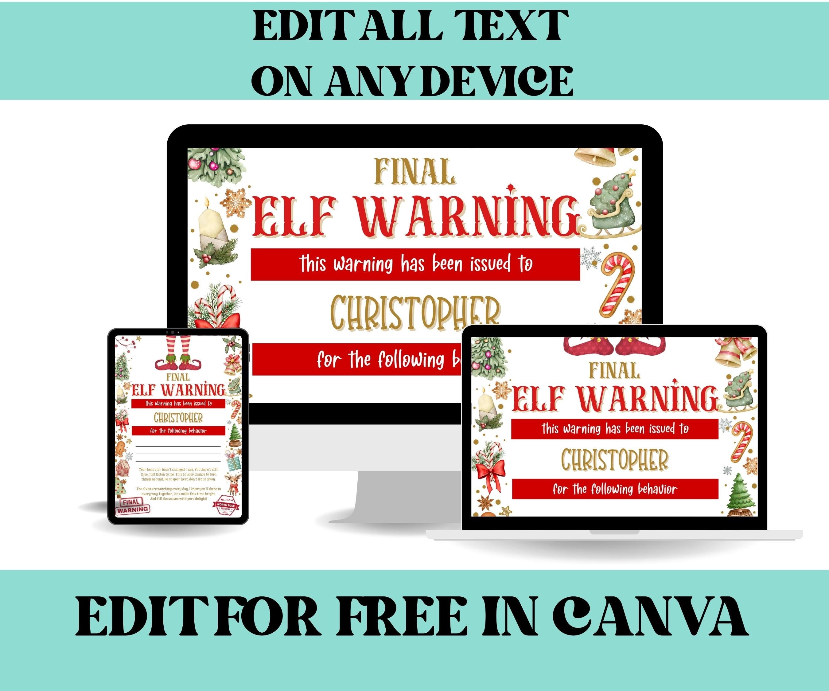 Elf Official Warning Letter, Final Warning Letter, Elf Letter Template, Holiday Fun, Kids Christmas Activity, Printable North pole letter-Christmas -TheHustlingCatLady-Templates