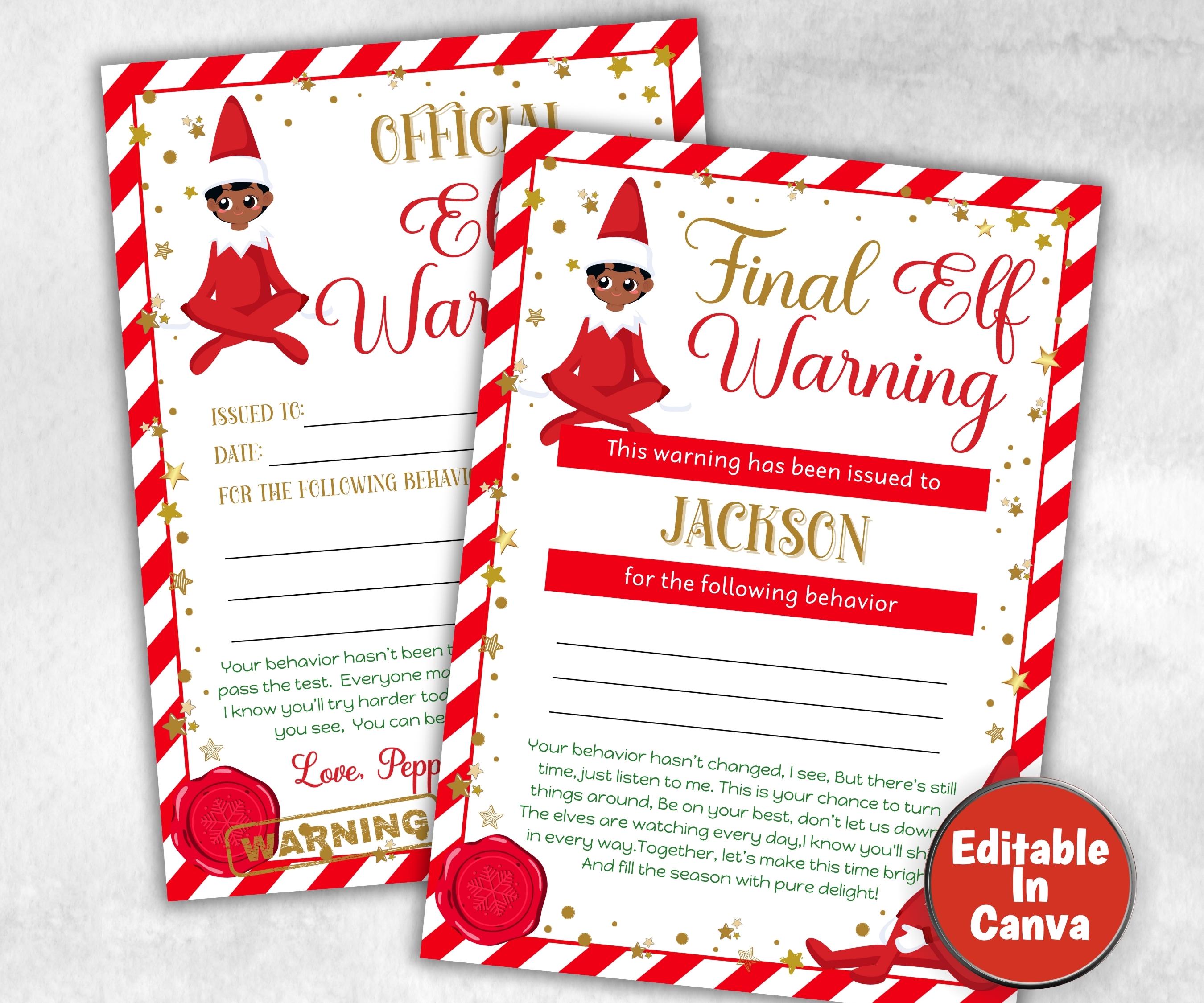 Elf Warning Note Printable Final Warning Letter, Elf Official Warning Letter, Elf Letter Template ...