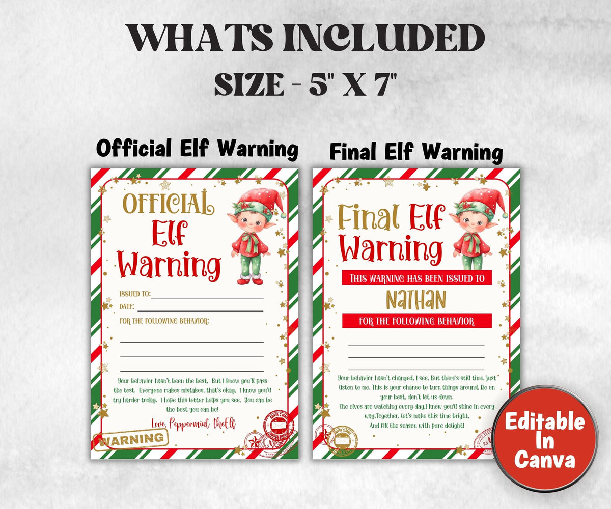 Elf Warning Note Printable Elf Warning Letter Template, Elf Official Warning Letter, Final Warning ...