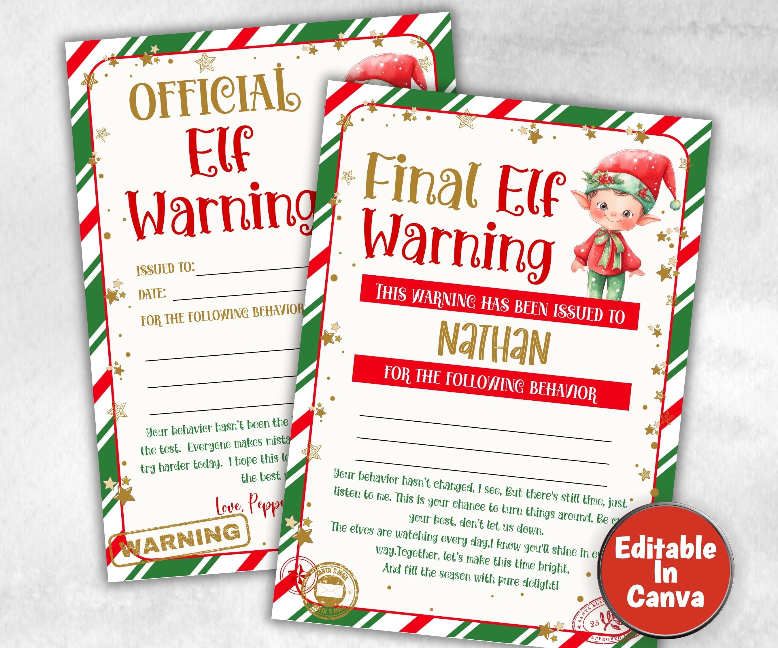 Elf Warning Letter Template, Elf Official Warning Letter, Final Warning Letter, Holiday Kids Christmas Activity, Printable North pole letter-Christmas -TheHustlingCatLady-Templates