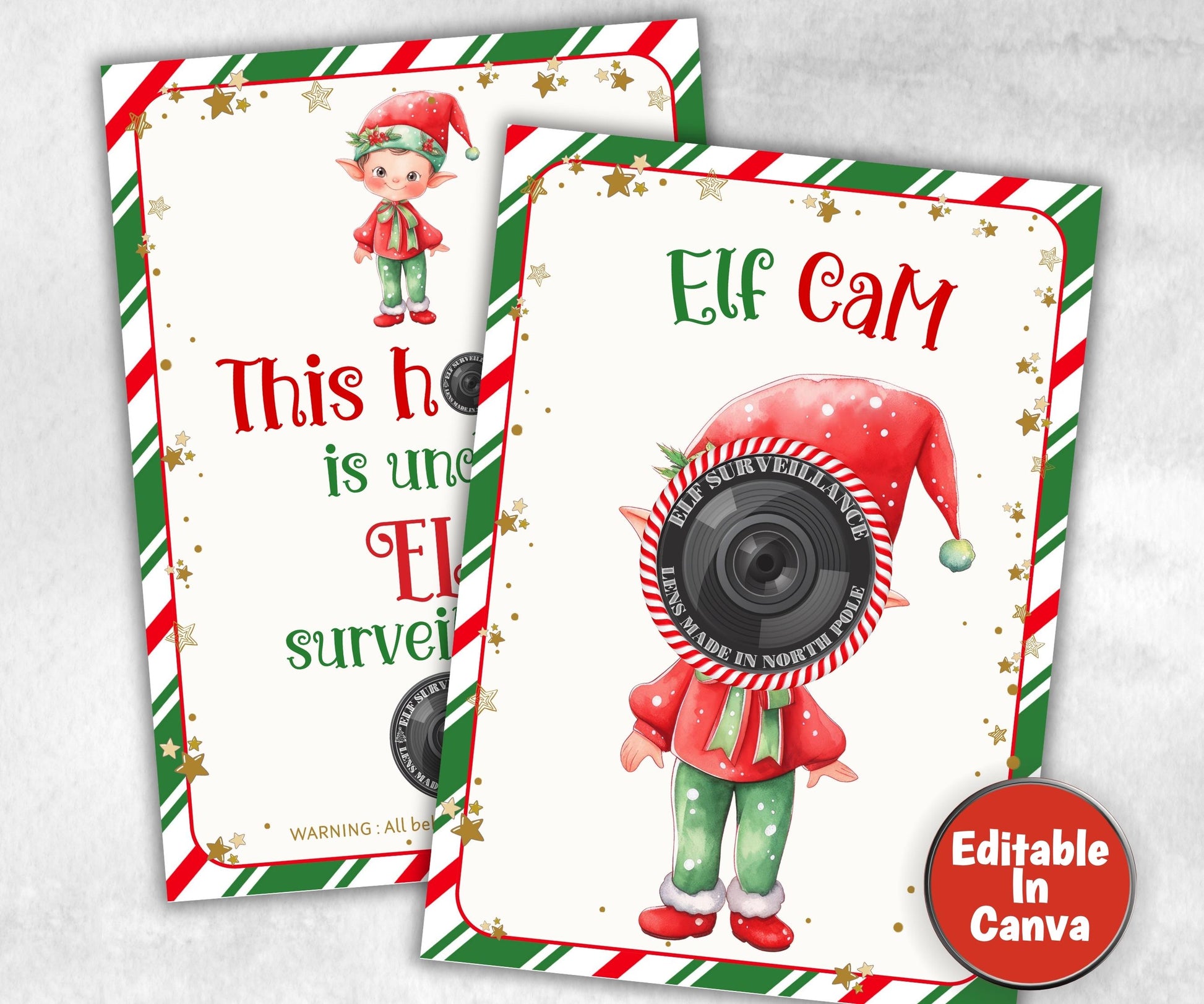 Surveillance Elf Cam, Printable Elf Cam, Elf Cam Sign, Santa Cam Letter, Editable Elf Template, Elf Camera, Christmas Printable, Elf Decor-Christmas -TheHustlingCatLady-Templates