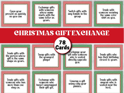 Gift exchange Game Cards, White Elephant Gift Exchange, Christmas Group Game, Holiday Swap Ideas, Office Party Game, Classroom Xmas Activity-Christmas -TheHustlingCatLady-Party Games