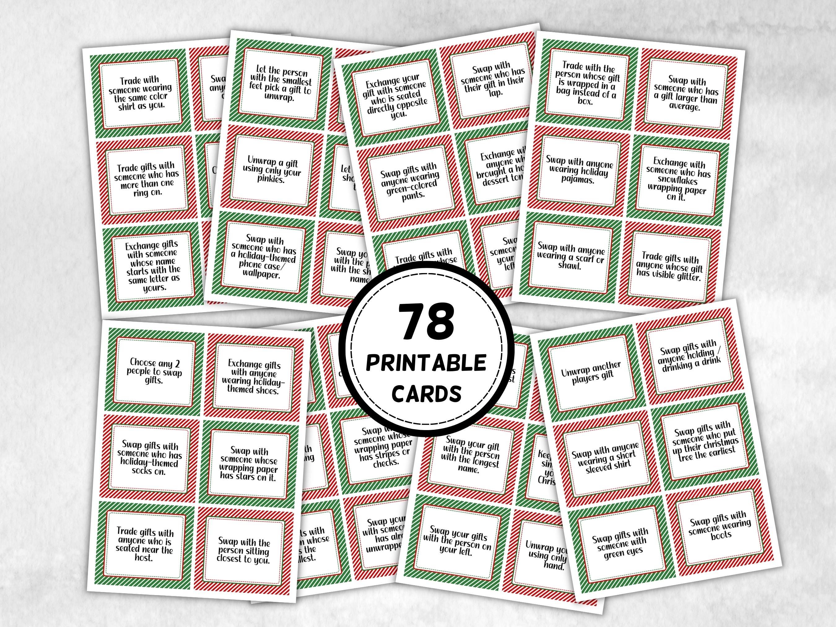 Gift exchange Game Cards, White Elephant Gift Exchange, Christmas Group Game, Holiday Swap Ideas, Office Party Game, Classroom Xmas Activity-Christmas -TheHustlingCatLady-Party Games