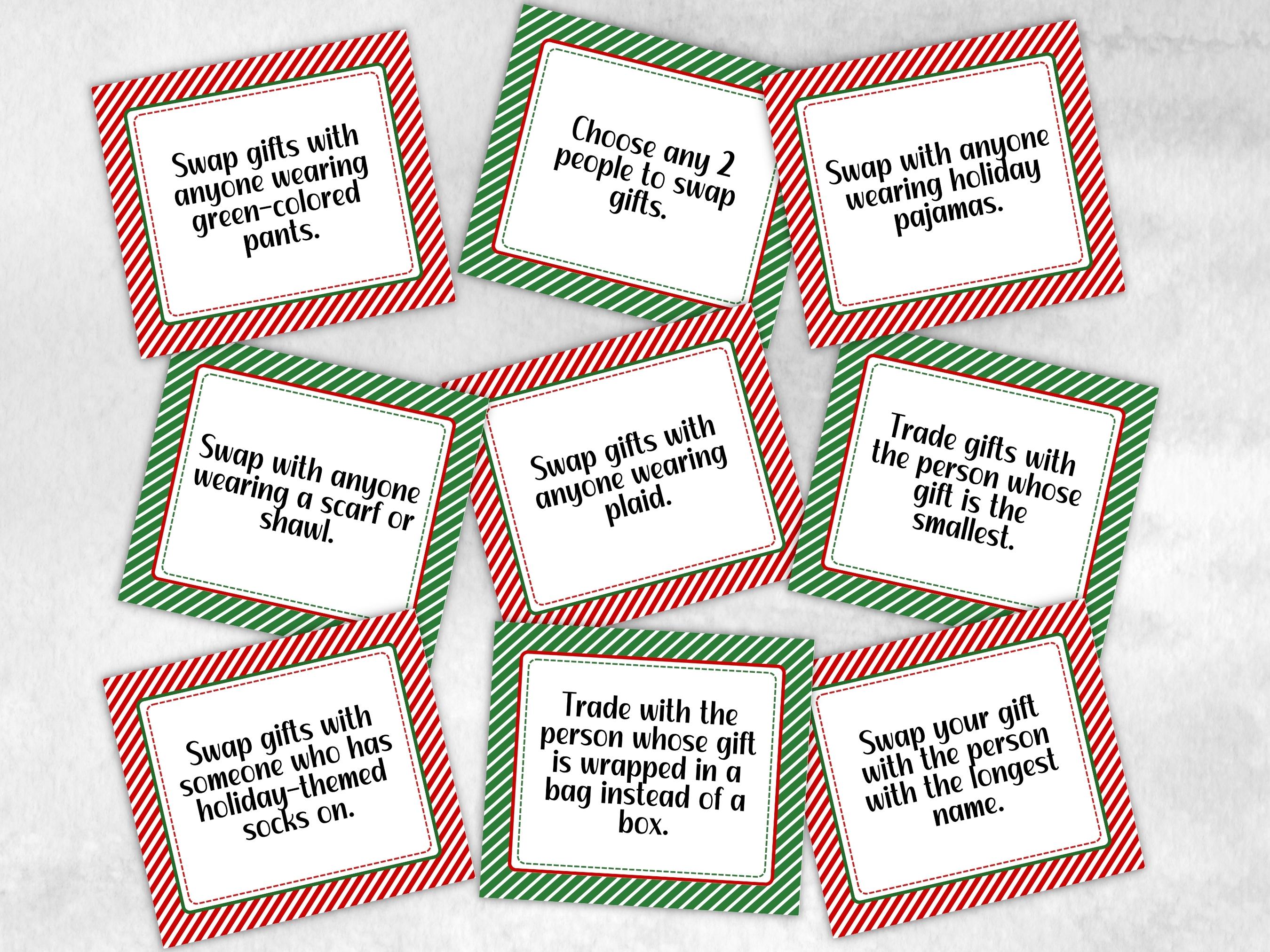 Gift exchange Game Cards, White Elephant Gift Exchange, Christmas Group Game, Holiday Swap Ideas, Office Party Game, Classroom Xmas Activity-Christmas -TheHustlingCatLady-Party Games