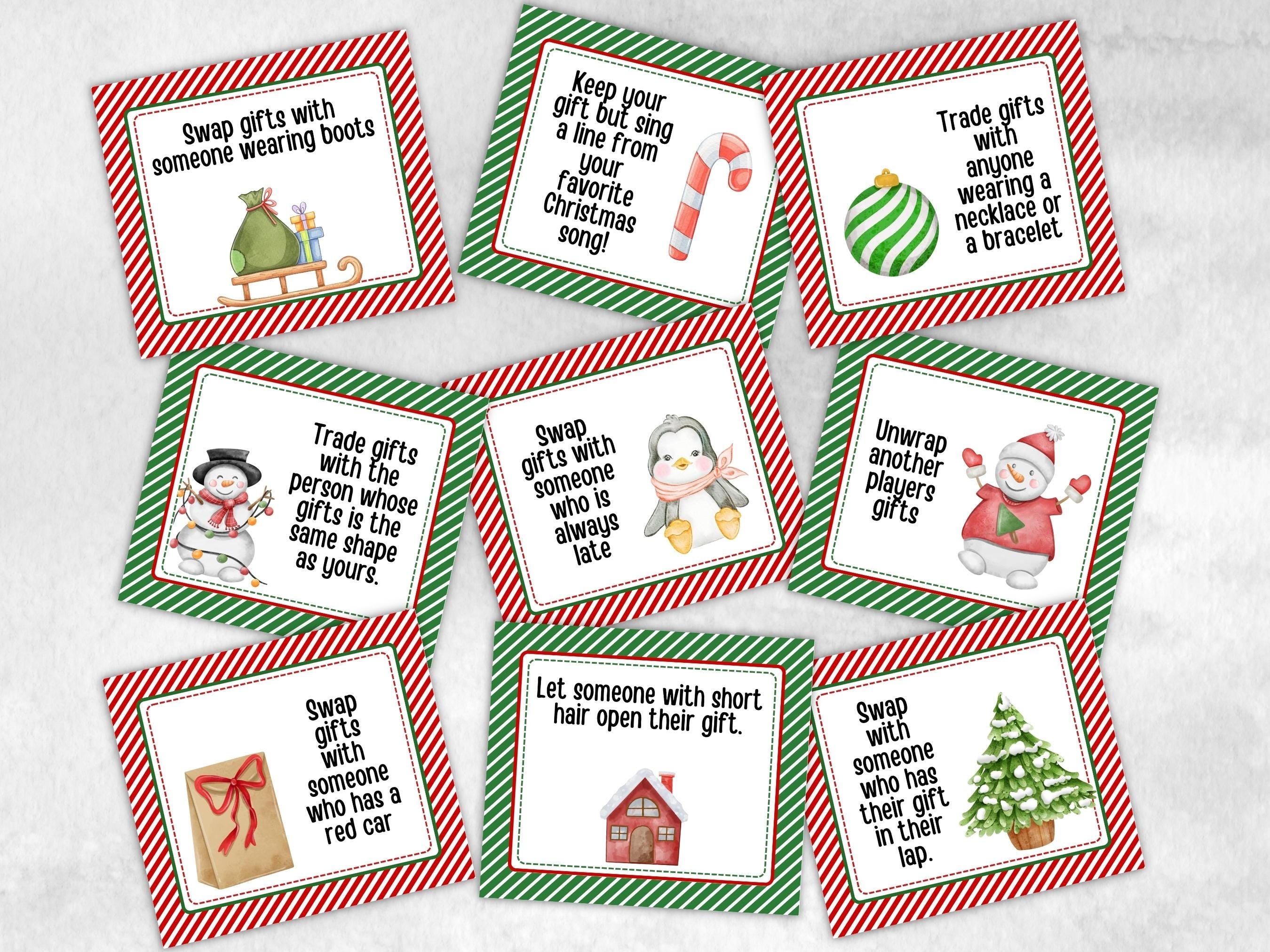 Classroom Xmas Activity, Gift exchange Game Cards, White Elephant Gift Exchange, Christmas Group Game, Holiday Swap Ideas, Office Party Game-Christmas -TheHustlingCatLady-Party Games