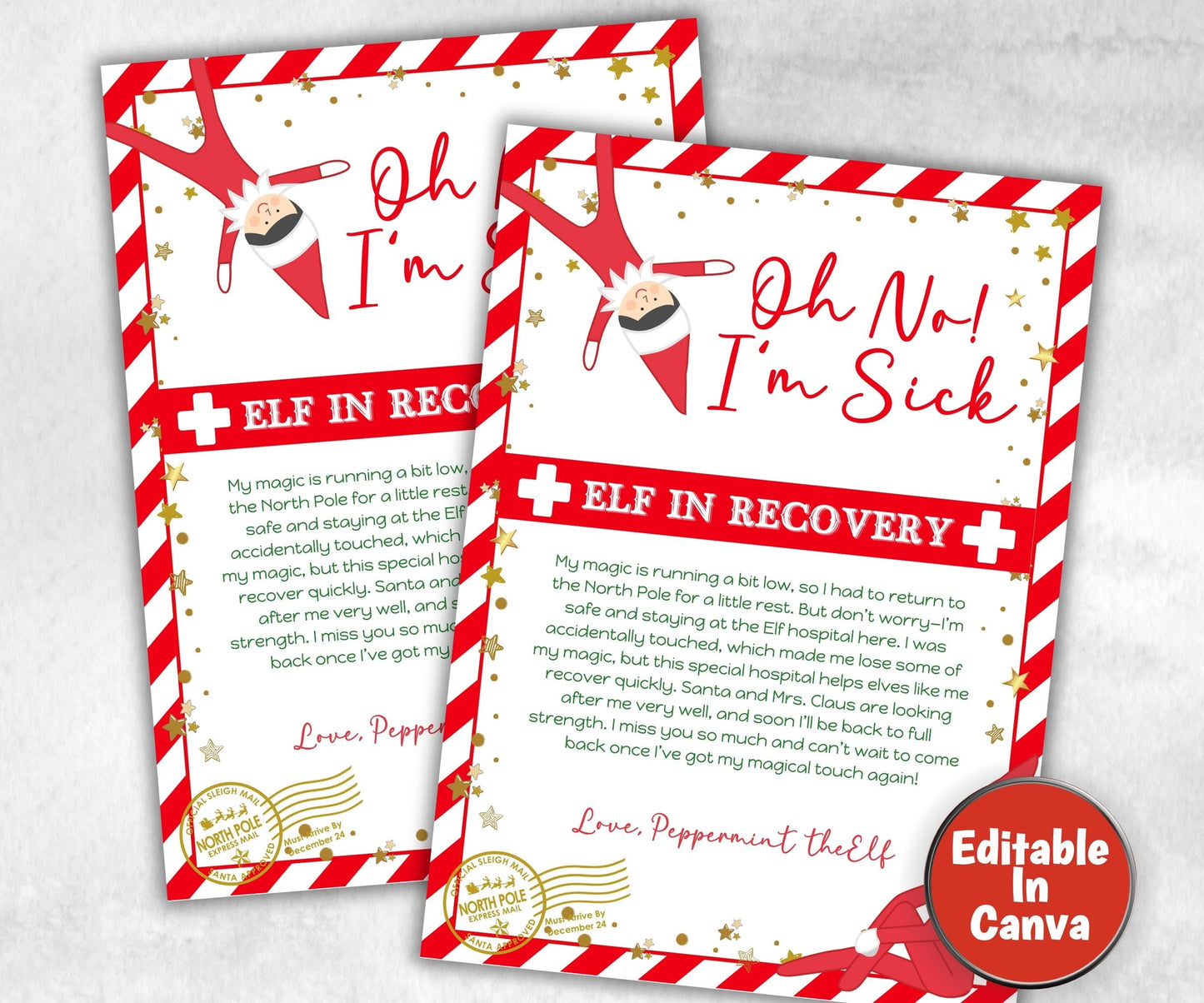 Don’t Touch the Elf, Editable Elf Recovery Letter, Oh No I’m Sick Editable, Kids Elf Printable, Elf Arrival Note, Elf Idea Activities, sick-Christmas -TheHustlingCatLady-Templates