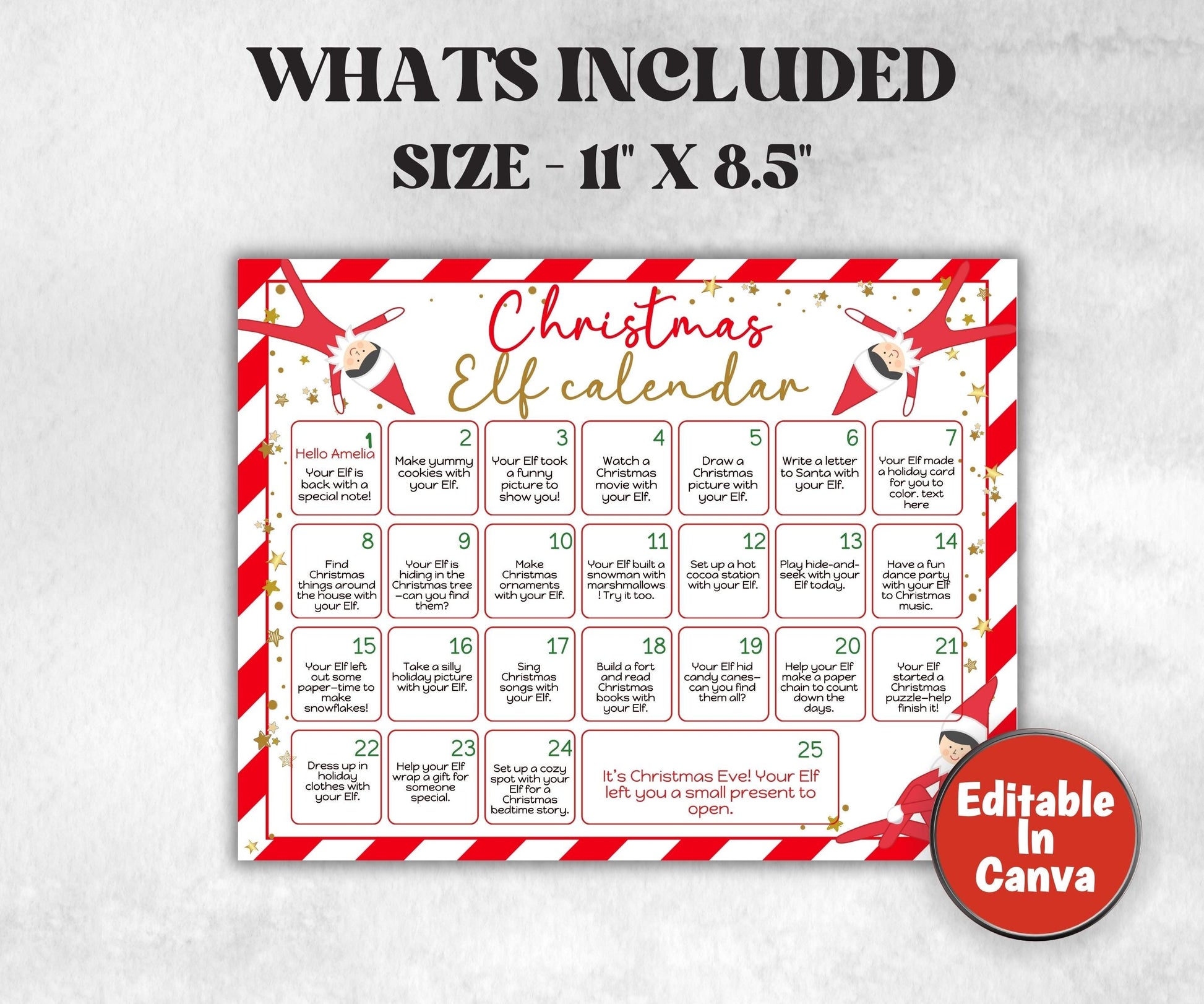 Elf advent Planner, Christmas Elf Countdown, Christmas Activities, Kids Advent Calendar, Christmas Printable, Elf Props, Christmas Calendar,-Christmas -TheHustlingCatLady-Templates