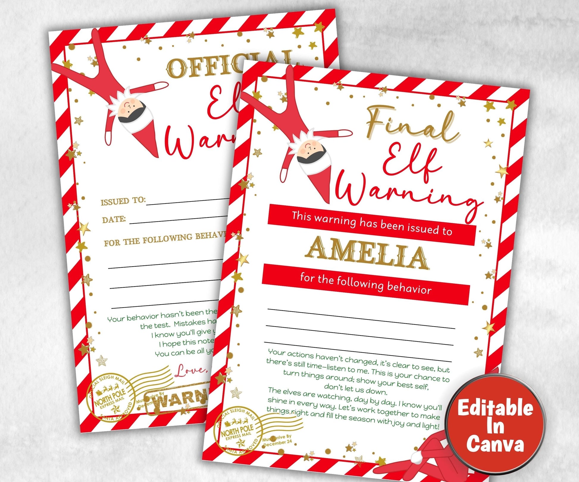 Printable North pole Warning letter, Elf Warning Letter Template, Elf Official Warning Letter, Final Warning Letter, Holiday Kids Activity-Christmas -TheHustlingCatLady-Templates