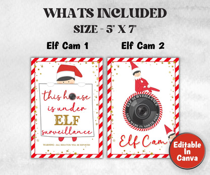 Surveillance Elf Cam, Elf Camera, Printable Elf Cam, Elf Cam Sign, Santa Cam Letter, Editable Elf Template, Christmas Printable, Elf Decor-Christmas -TheHustlingCatLady-Templates