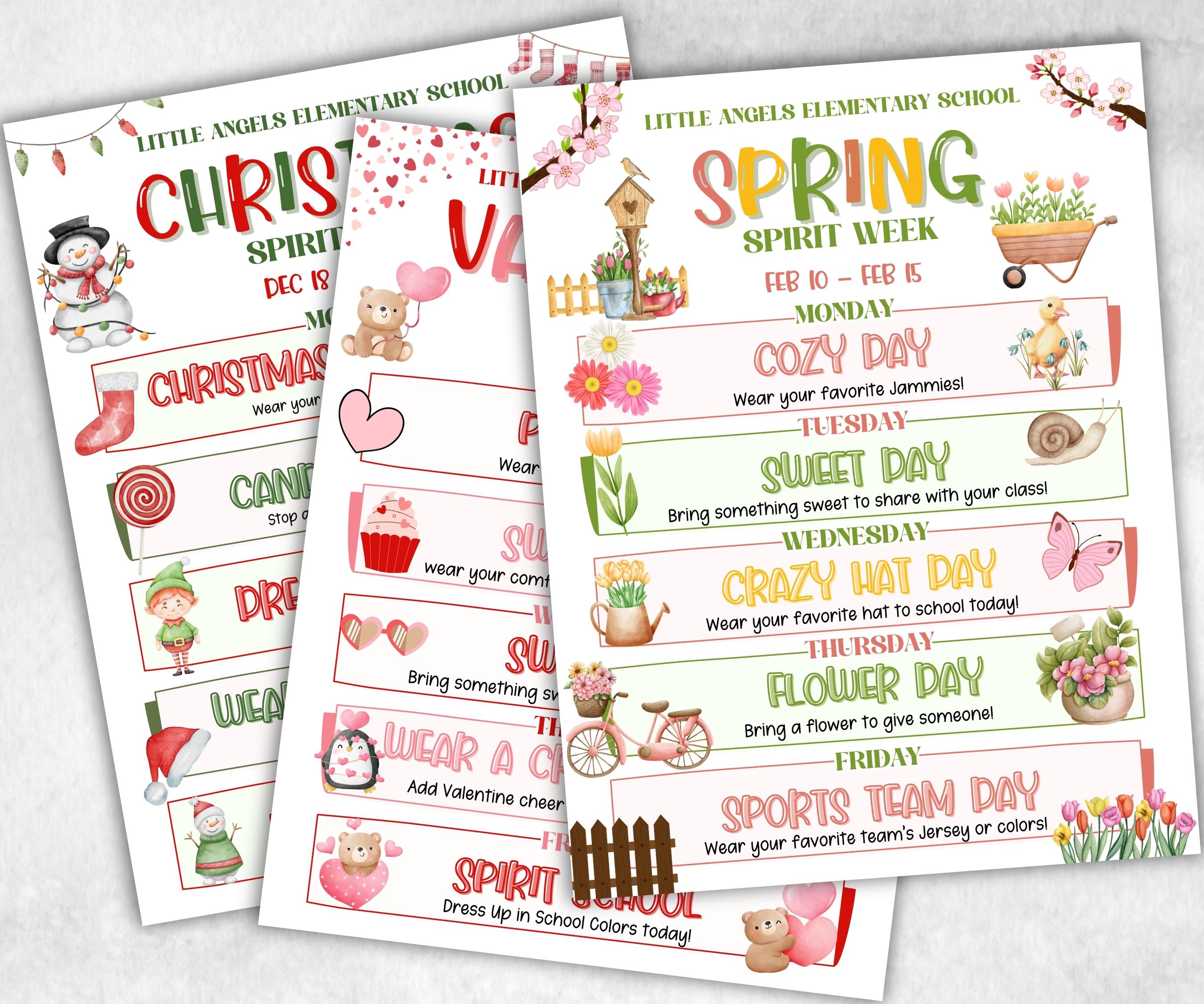 Editable Seasonal School Spirit Week Flyer, PTA Schedule, Monthly Itinerary, Classroom PTA, Canva, Classroom Newsletter, School Events-Back To School -TheHustlingCatLady-Party Games