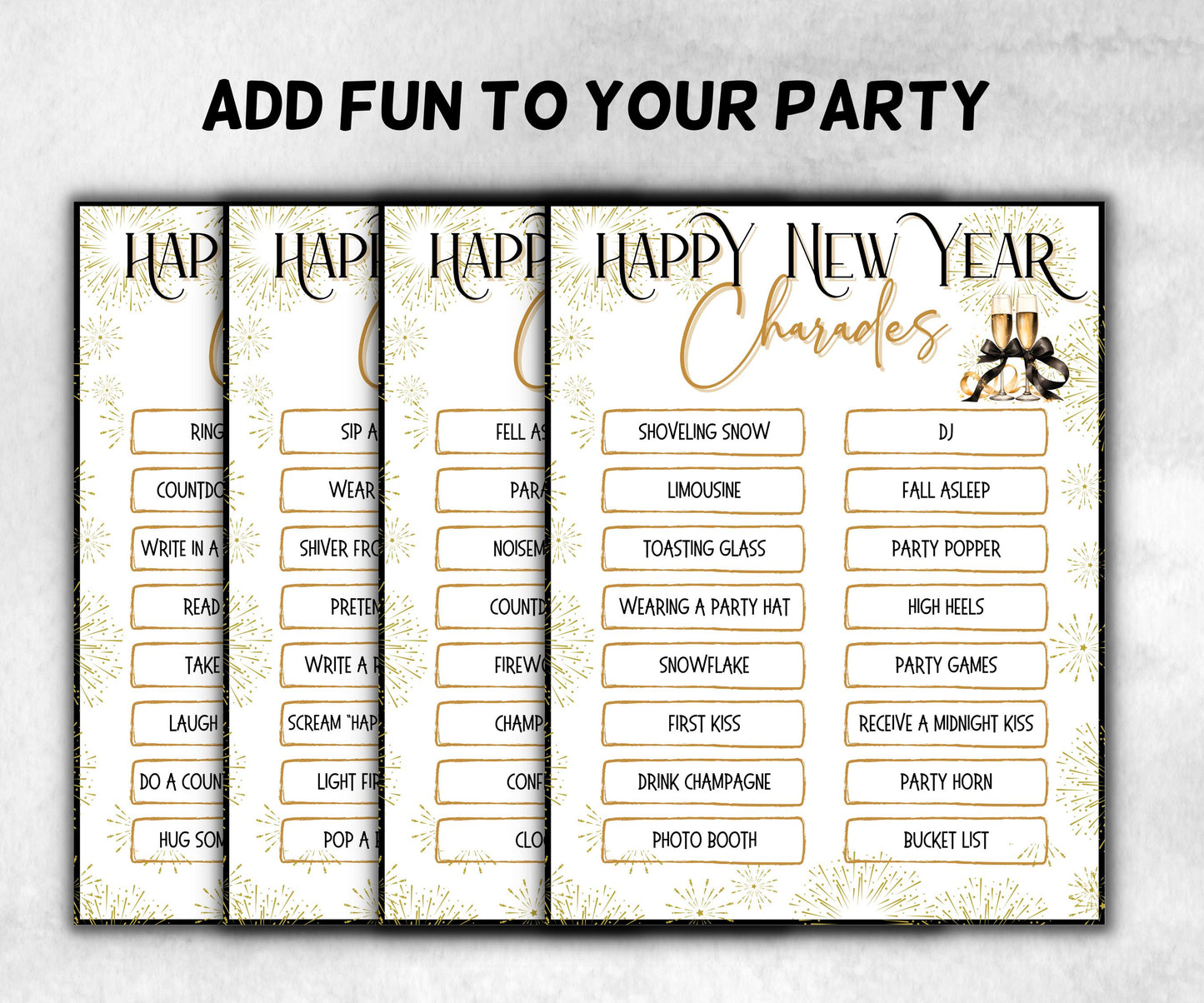 New Year Charades Game, Fun Party Activity, Family Friendly, Digital Game for Celebrations, New Year Charades Ideas, Classroom Activity NYE- -TheHustlingCatLady-Party Games