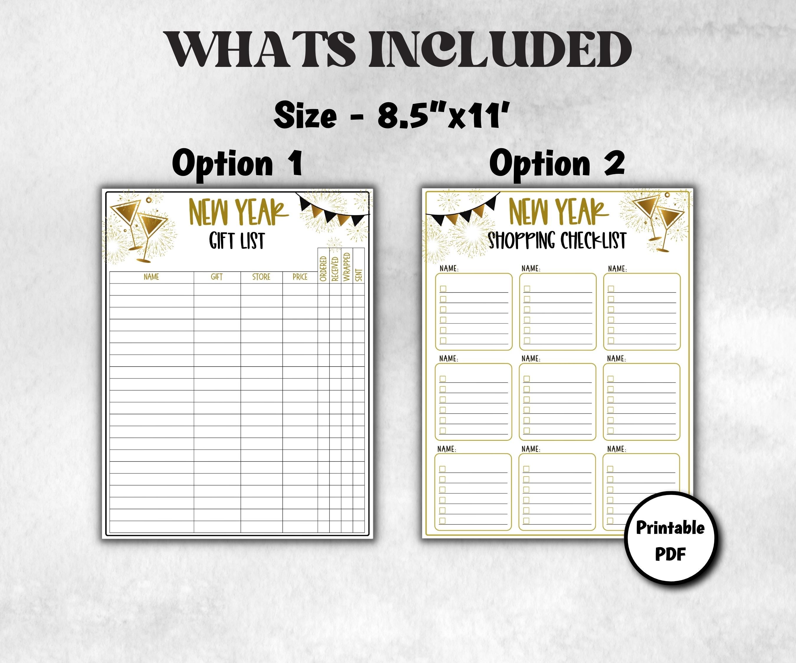 Printable New Year Gift List, Holiday Shopping Budget Tracker, Printable Checklist, New Year Gift Tracker, NYE Shopping List for kid- -TheHustlingCatLady-Party Games