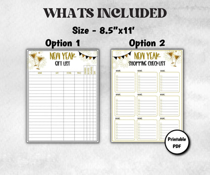 Printable New Year Gift List, Holiday Shopping Budget Tracker, Printable Checklist, New Year Gift Tracker, NYE Shopping List for kid- -TheHustlingCatLady-Party Games