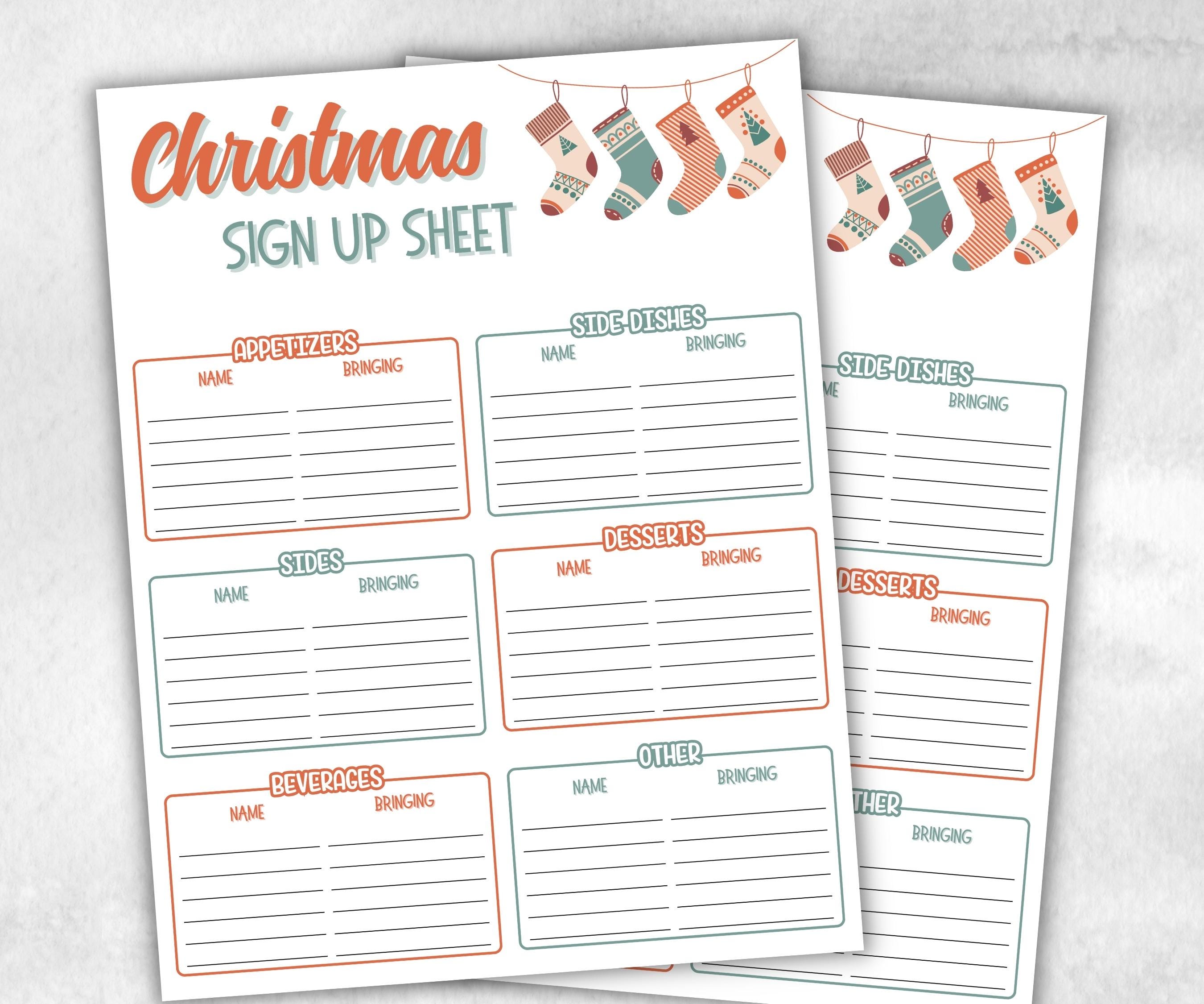 Christmas Potluck Signup Sheet, Printable Holiday Food Sign Up, Family Feast Planner, Church Potluck, Holiday, Potluck Signup Sheet, Holiday-Christmas -TheHustlingCatLady-Party Games