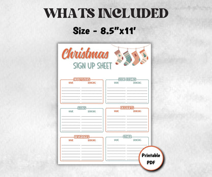 Christmas Potluck Signup Sheet, Printable Holiday Food Sign Up, Family Feast Planner, Church Potluck, Holiday, Potluck Signup Sheet, Holiday-Christmas -TheHustlingCatLady-Party Games