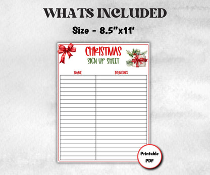 Family Feast Planner, Christmas Potluck Signup Sheet, Printable Holiday Food Sign Up, Church Potluck, Holiday, Potluck Signup Sheet, Holiday-Christmas -TheHustlingCatLady-Party Games