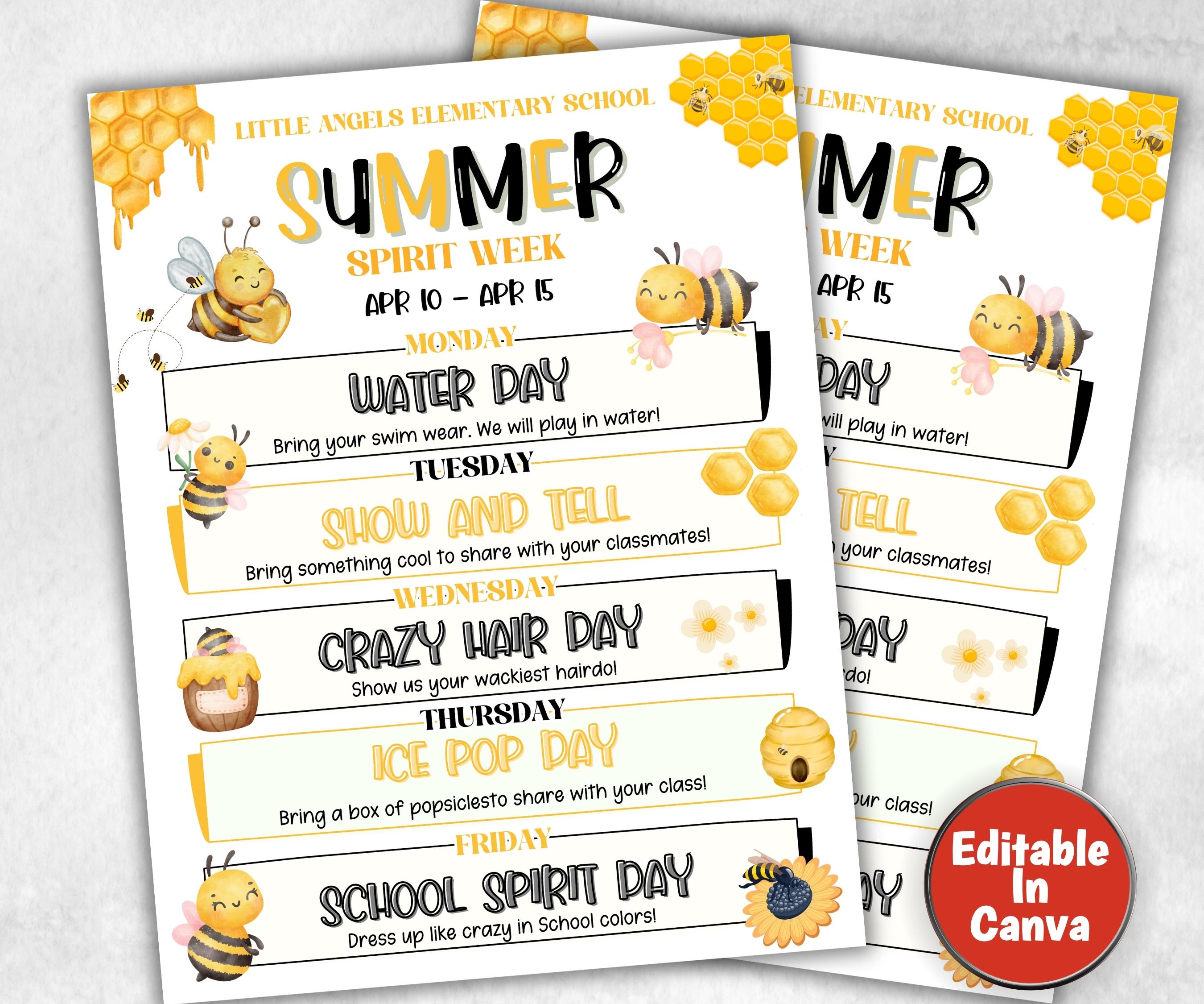 Editable Summer School Spirit Week Flyer, PTO Schedule, Summer Itinerary, Summer PTA, Editable in Canva, School Summer Newsletter, Events-Back To School -TheHustlingCatLady-Party Games