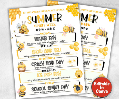 Editable Summer School Spirit Week Flyer, PTO Schedule, Summer Itinerary, Summer PTA, Editable in Canva, School Summer Newsletter, Events-Back To School -TheHustlingCatLady-Party Games