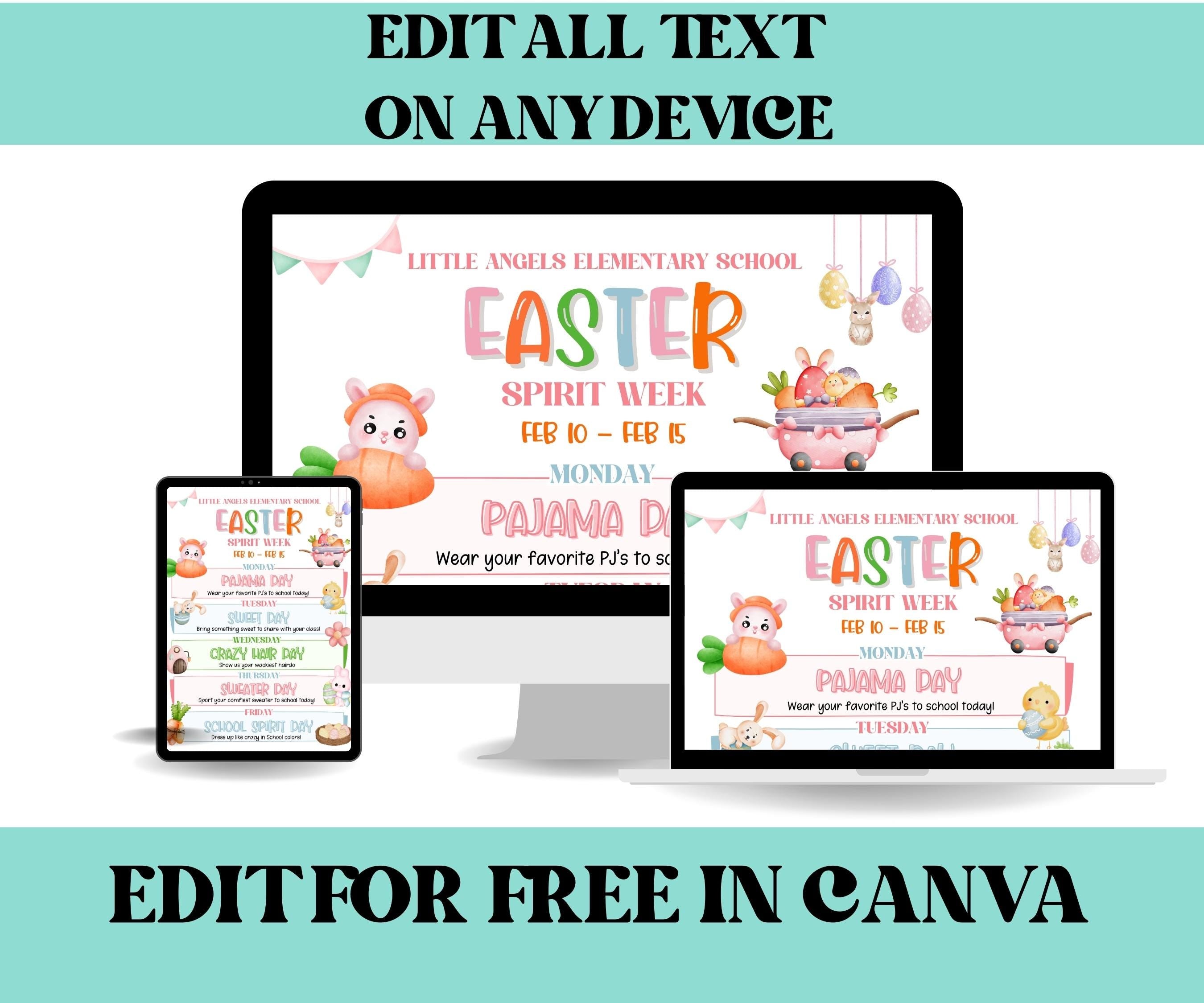 Customizable Easter School Spirit Week Flyer, PTO Schedule, April Easter Itinerary, Easter PTA, Editable in Canva, Easter Newsletter Events-Easter Printables -TheHustlingCatLady-Party Games