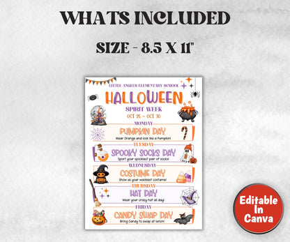 Customizable Halloween School Spirit Week Flyer, PTO Schedule, October Itinerary, Halloween PTA, Editable in Canva, Newsletter, Events-Back To School -TheHustlingCatLady-Party Games