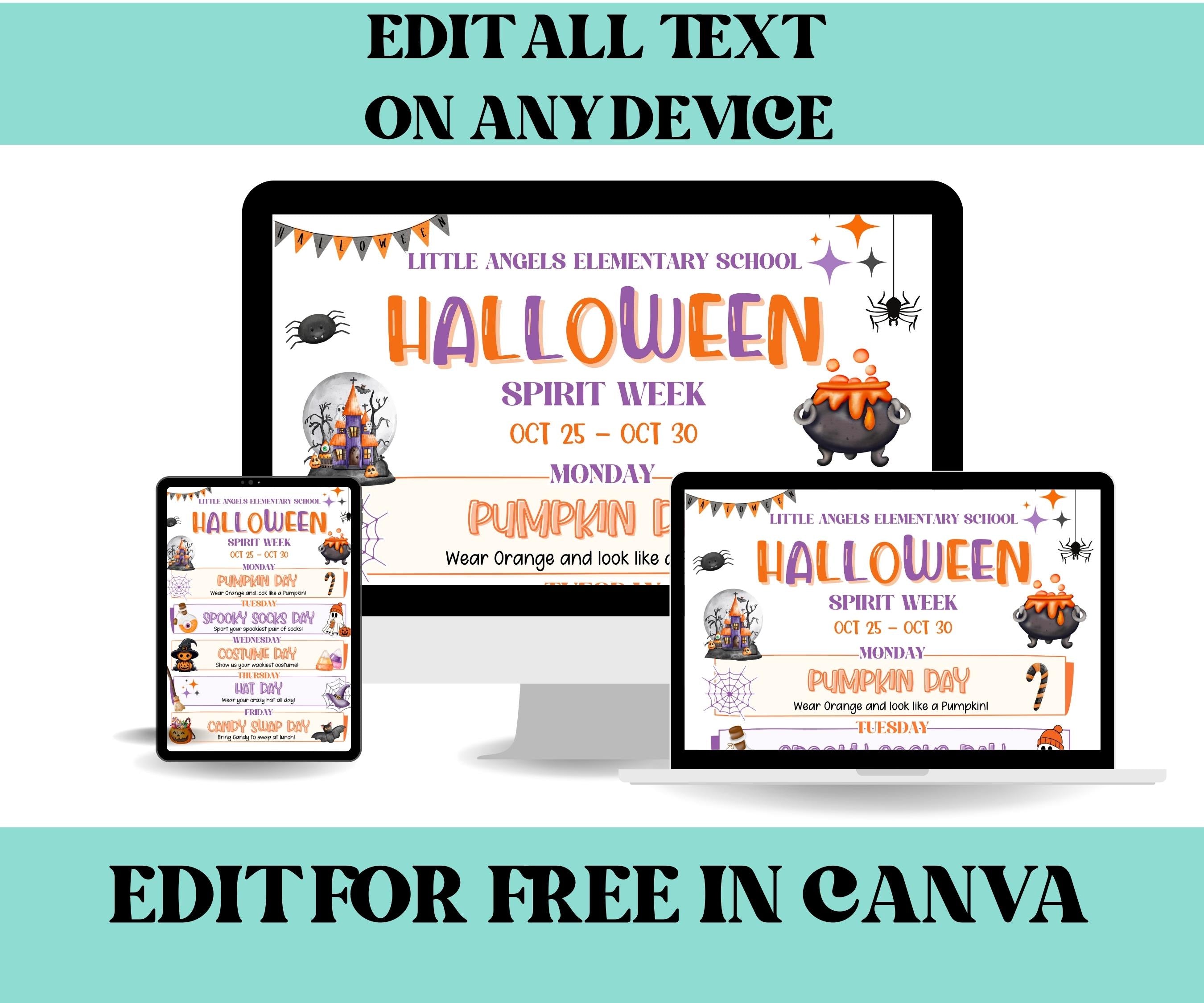 Customizable Halloween School Spirit Week Flyer, PTO Schedule, October Itinerary, Halloween PTA, Editable in Canva, Newsletter, Events-Back To School -TheHustlingCatLady-Party Games