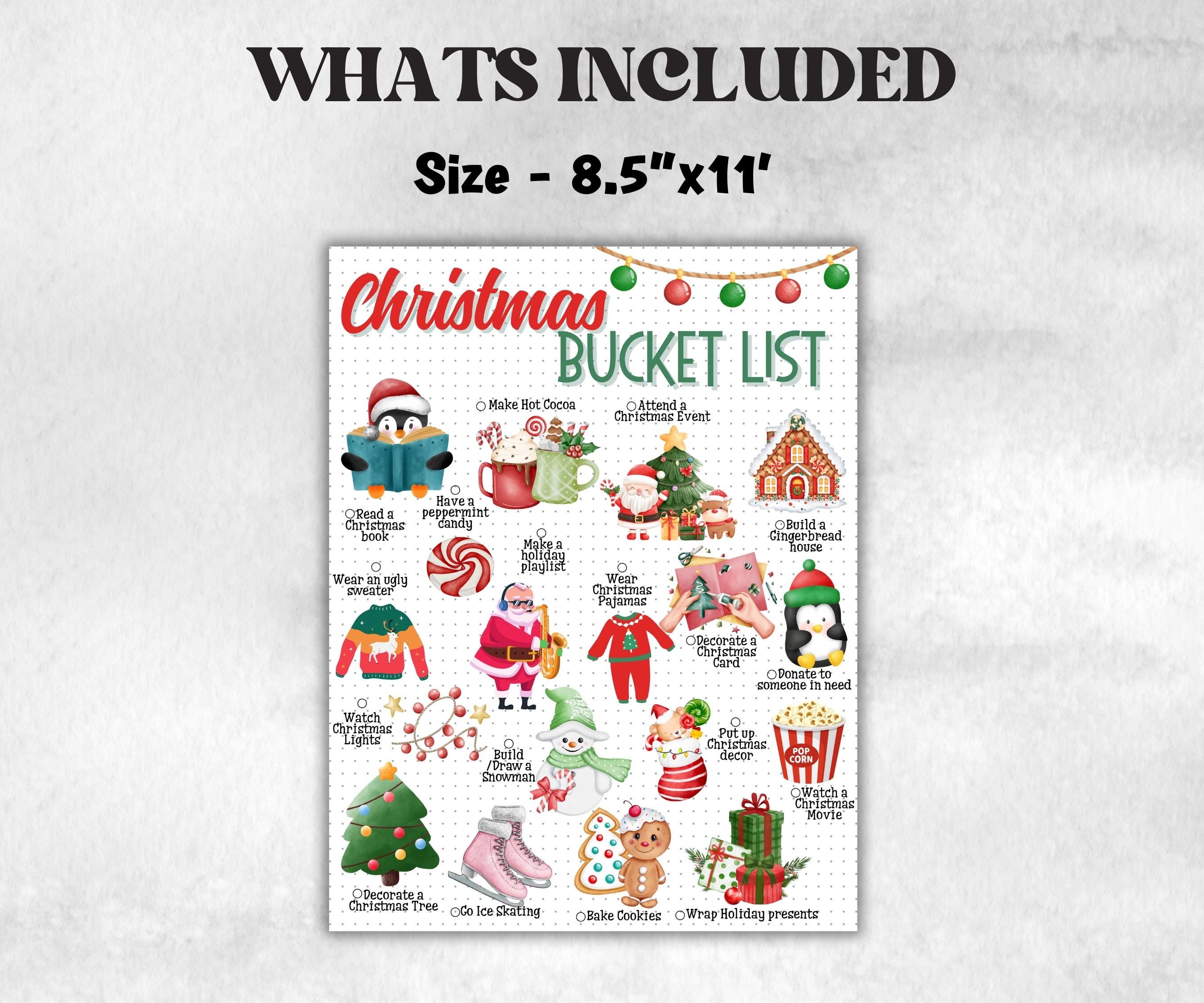 Christmas Bucket List Printable, Holiday Activities Checklist, Family Fun Ideas, Family Traditions, Kids Christmas Bucket List, Checklist-Christmas -TheHustlingCatLady-Party Games