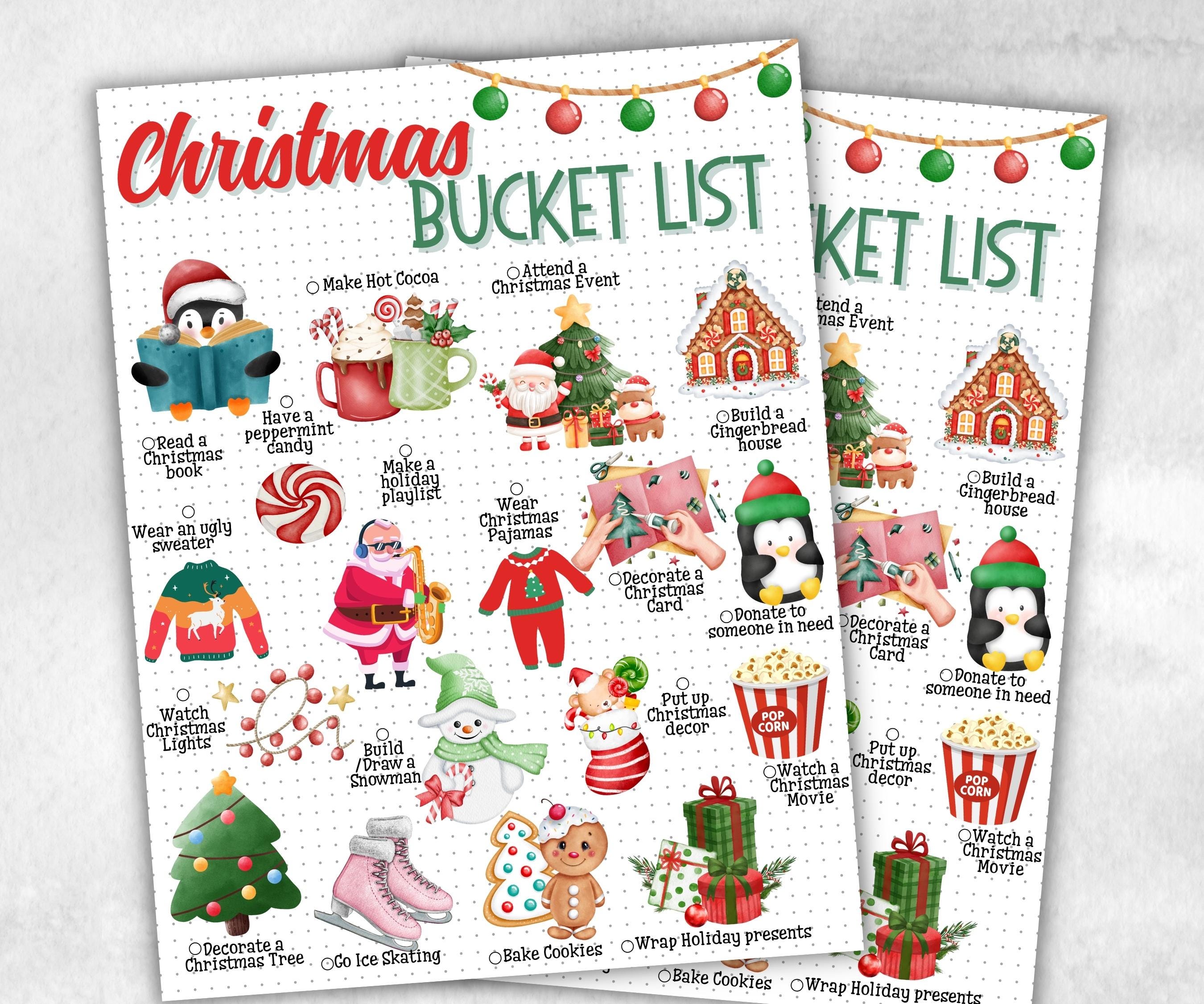 Christmas Bucket List Printable, Holiday Activities Checklist, Family