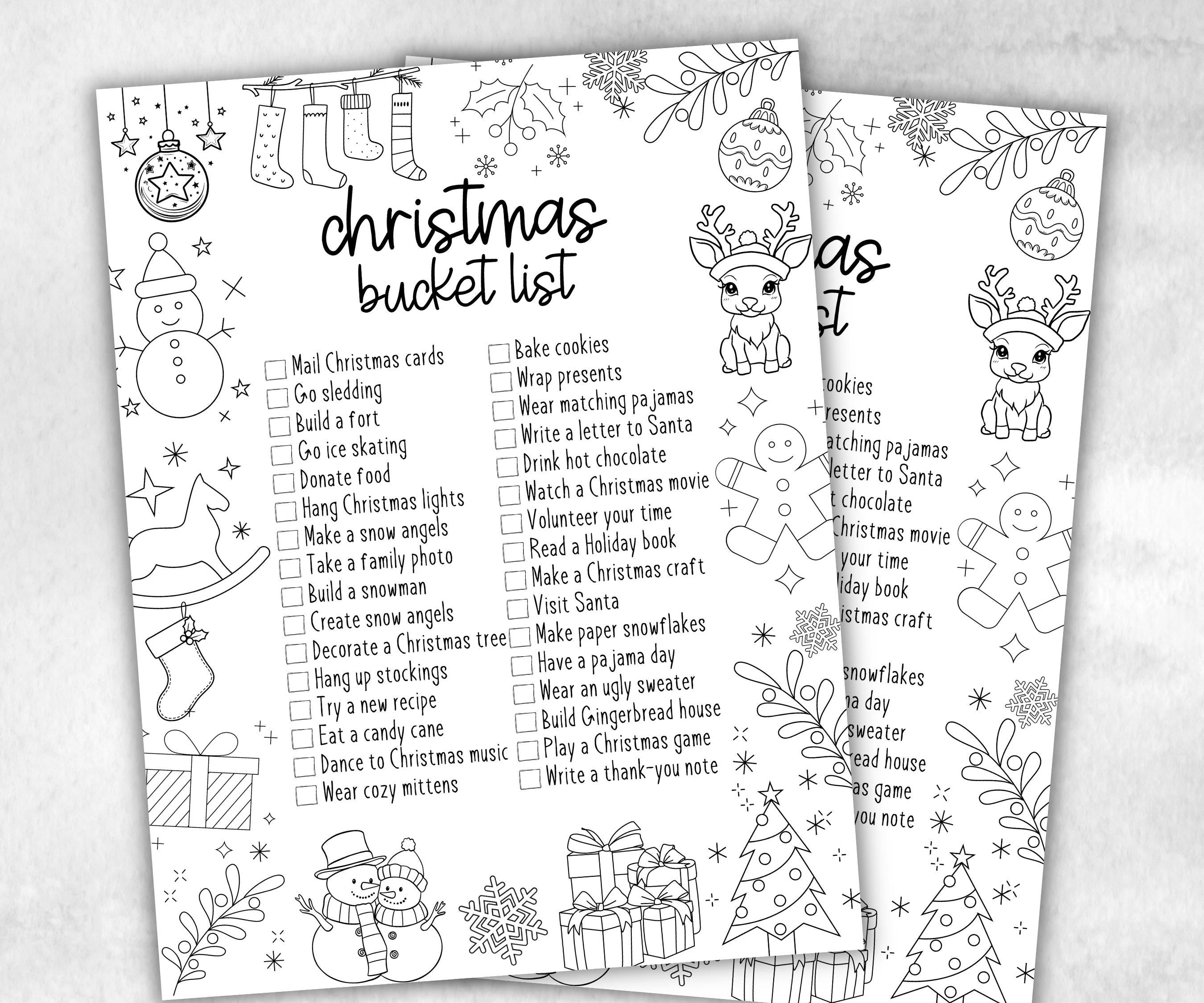 Coloring Page Christmas Bucket List Printable, Holiday Activities Checklist, Family Fun Ideas, Family Traditions, Kids Christmas Checklist-Christmas -TheHustlingCatLady-Party Games