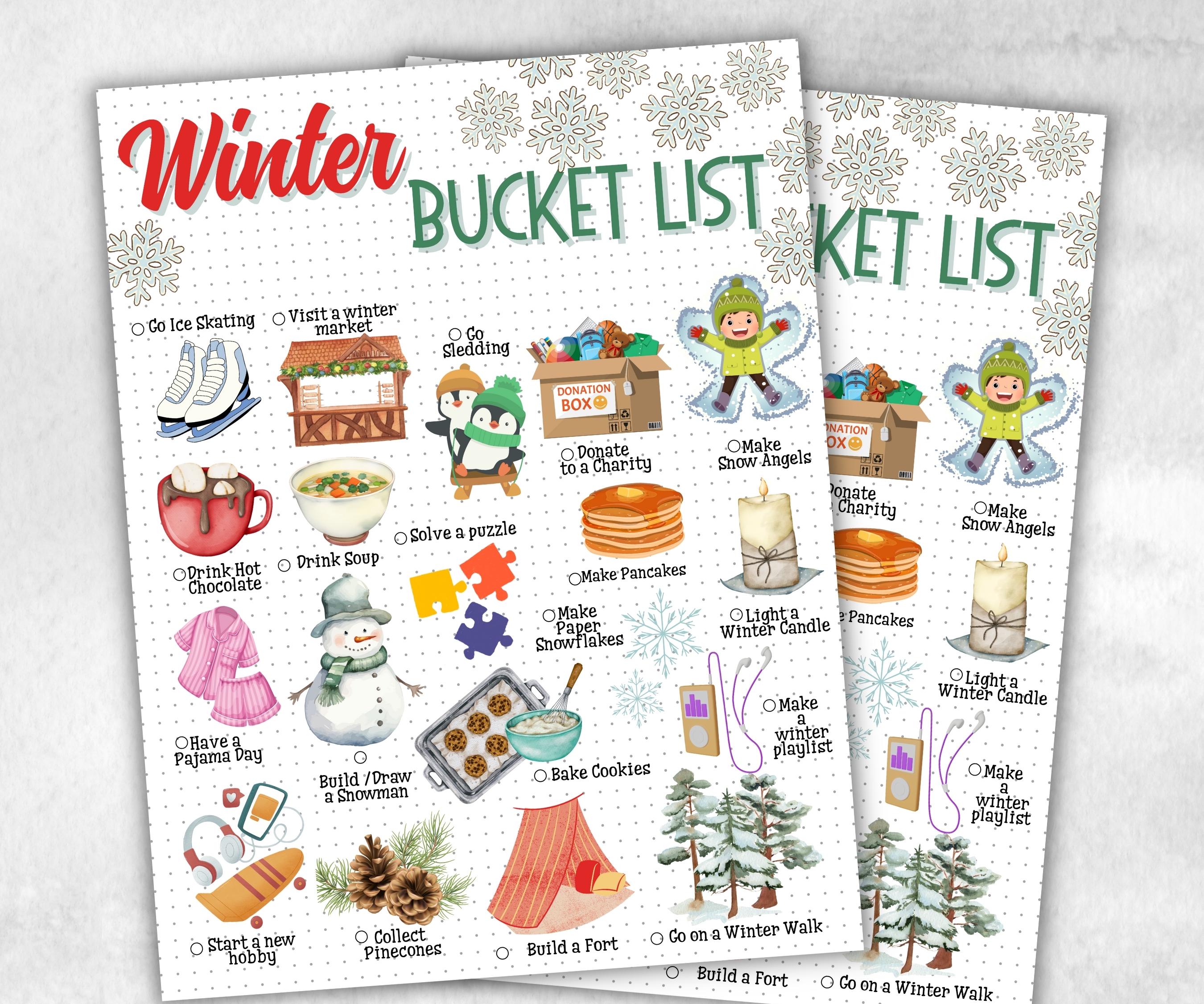 Winter Bucket List Printable, Holiday Activities Checklist, Family Fun Ideas, Family Traditions, Kids winter Bucket List, Kids Checklist-Christmas -TheHustlingCatLady-Party Games