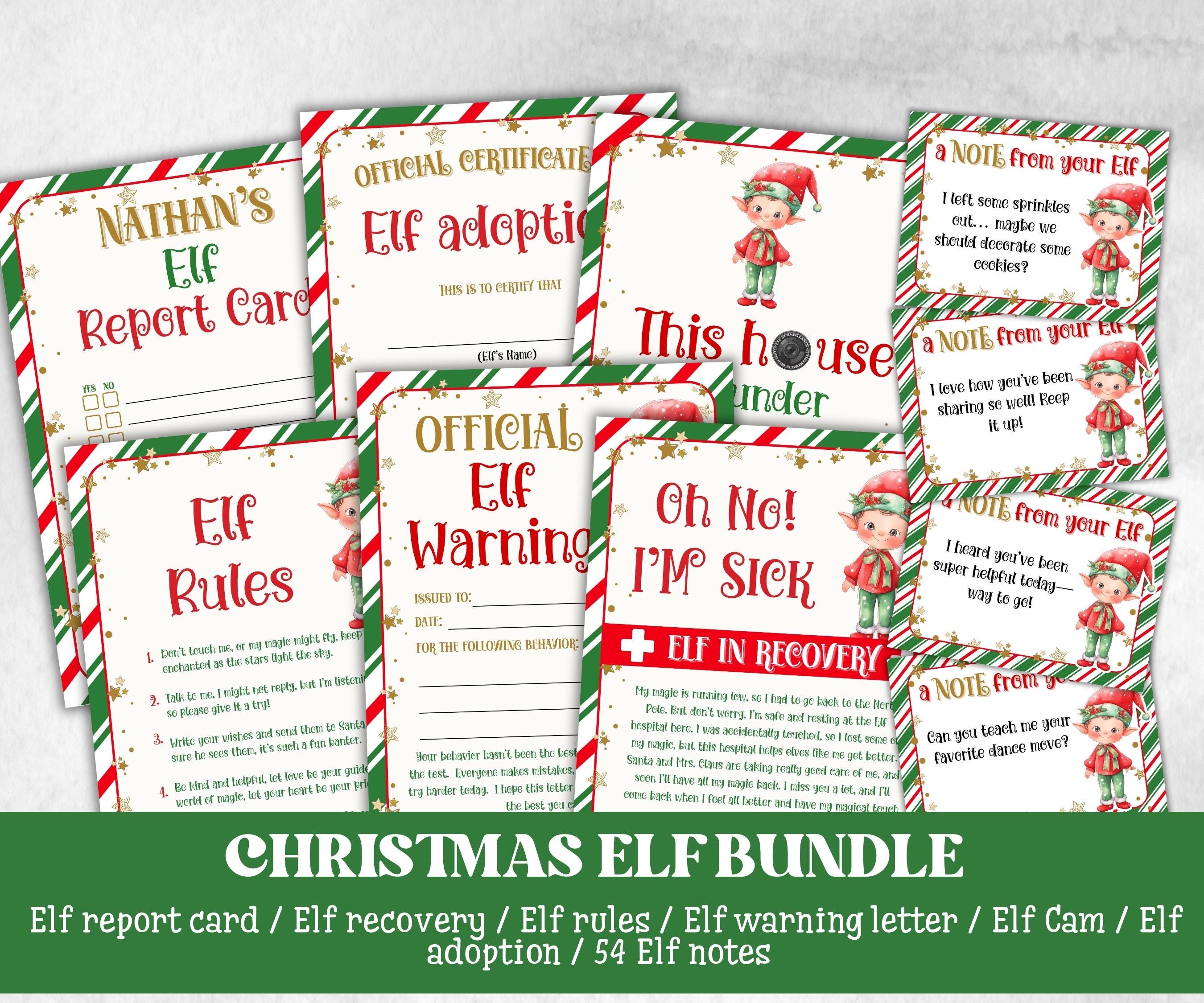 Editable Elf Report Card, Elf Adoption Certificate, Christmas Elf Cam Bundle , Elf Rules, Elf Kit, Official Elf warning, Elf Notes, Elf card-Christmas -TheHustlingCatLady-Templates