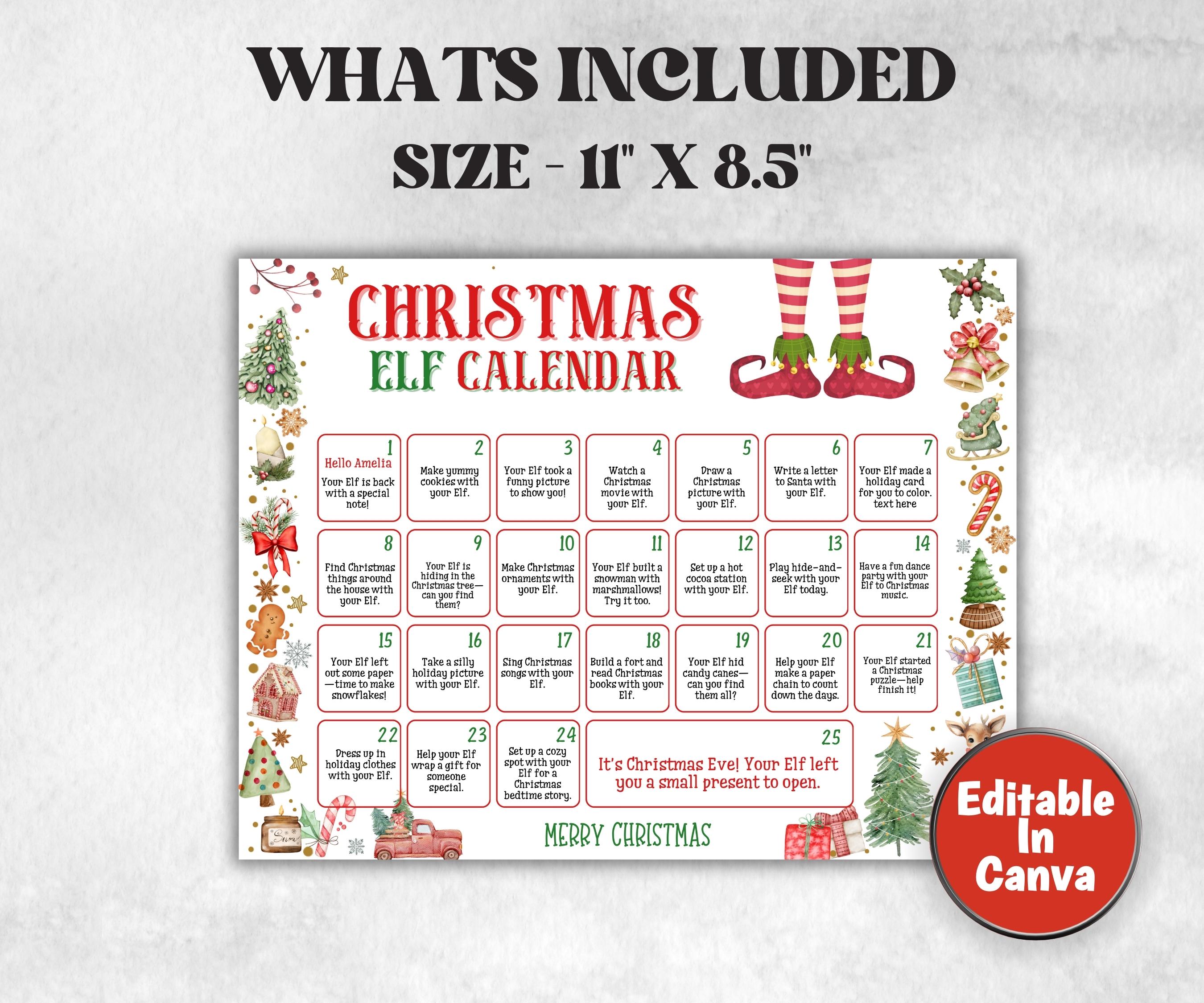 Christmas Elf Countdown, Christmas Activities, Kids Advent Calendar, Christmas Printable, Elf Props, Christmas Calendar, Christmas Planner-Christmas -TheHustlingCatLady-Templates