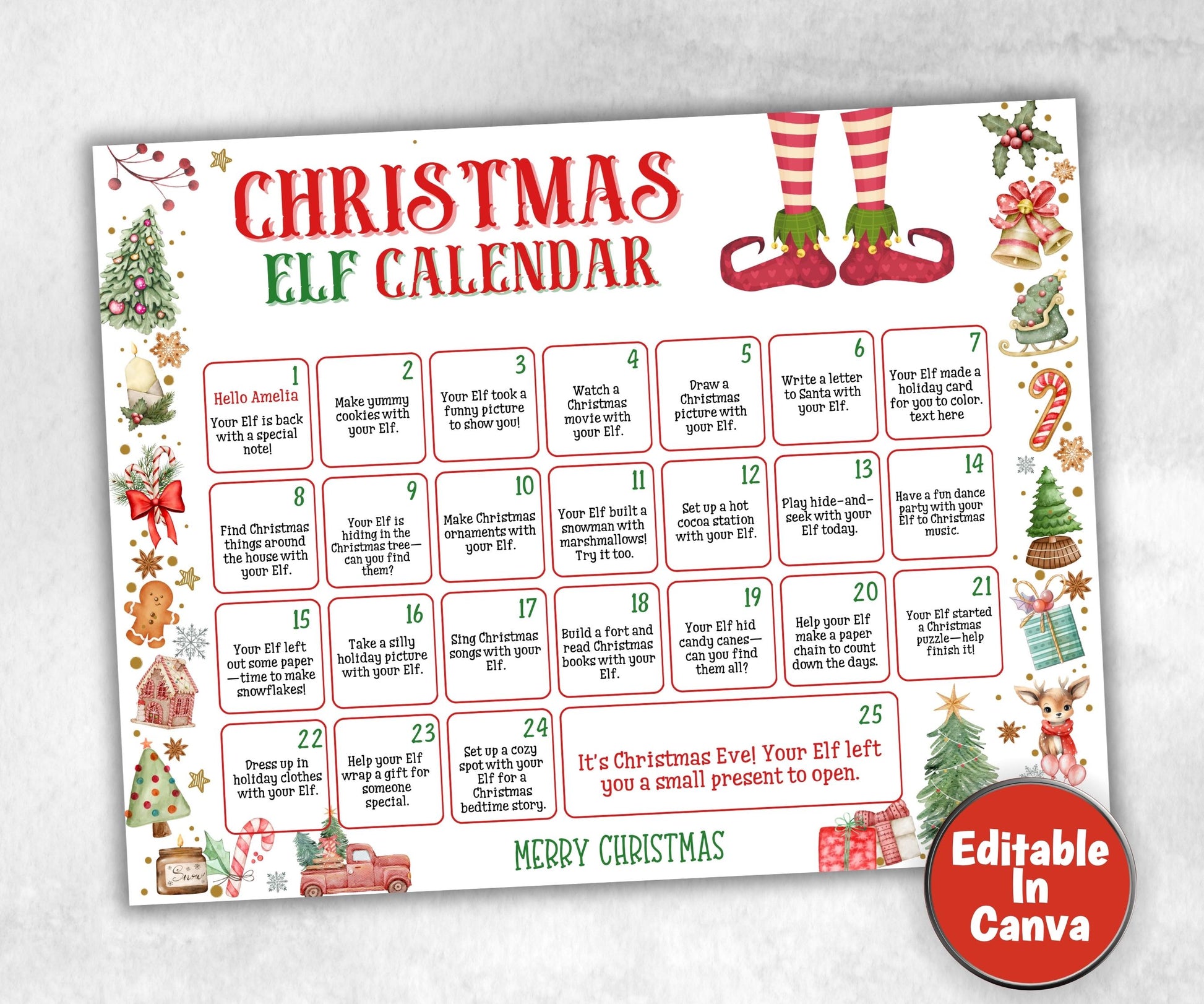 Christmas Elf Countdown, Christmas Activities, Kids Advent Calendar, Christmas Printable, Elf Props, Christmas Calendar, Christmas Planner-Christmas -TheHustlingCatLady-Templates