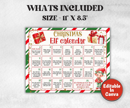 Kids Elf Advent Calendar, Christmas Planner, Christmas Elf Countdown, Christmas Activity, Christmas Printable, Elf Prop, Christmas Calendar-Christmas -TheHustlingCatLady-Templates