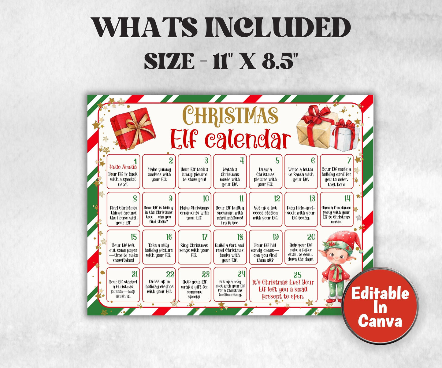 Kids Elf Advent Calendar, Christmas Planner, Christmas Elf Countdown, Christmas Activity, Christmas Printable, Elf Prop, Christmas Calendar-Christmas -TheHustlingCatLady-Templates