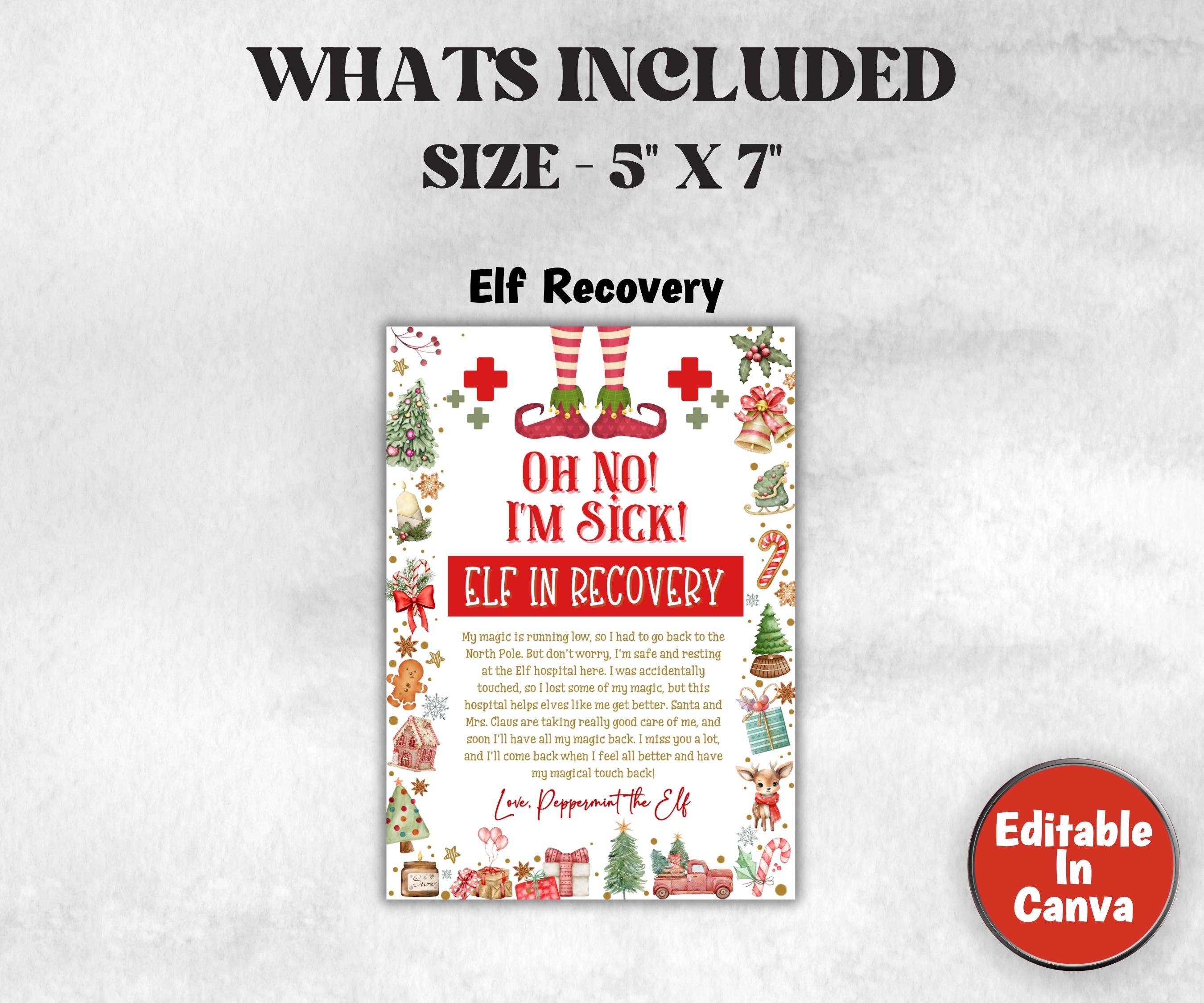 Editable Elf Recovery Letter, Oh No I’m Sick Editable, Kids Elf Printable, Elf Arrival Note, Don’t Touch the Elf, Elf Idea Activities, sick-Christmas -TheHustlingCatLady-Templates