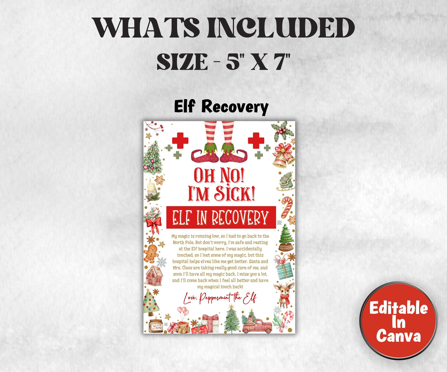 Editable Elf Recovery Letter, Oh No I’m Sick Editable, Kids Elf Printable, Elf Arrival Note, Don’t Touch the Elf, Elf Idea Activities, sick-Christmas -TheHustlingCatLady-Templates