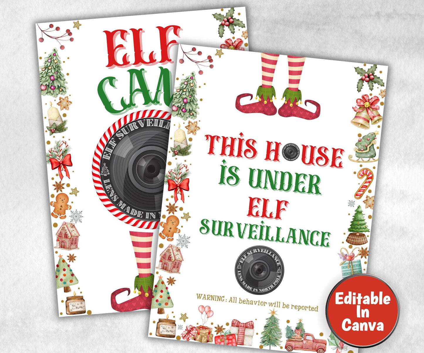 Printable Elf Cam, Elf Cam Sign, Santa Cam Letter, Editable Elf Template, Elf Camera, Christmas Printable, Surveillance Elf Cam, Elf Decor-Christmas -TheHustlingCatLady-Templates