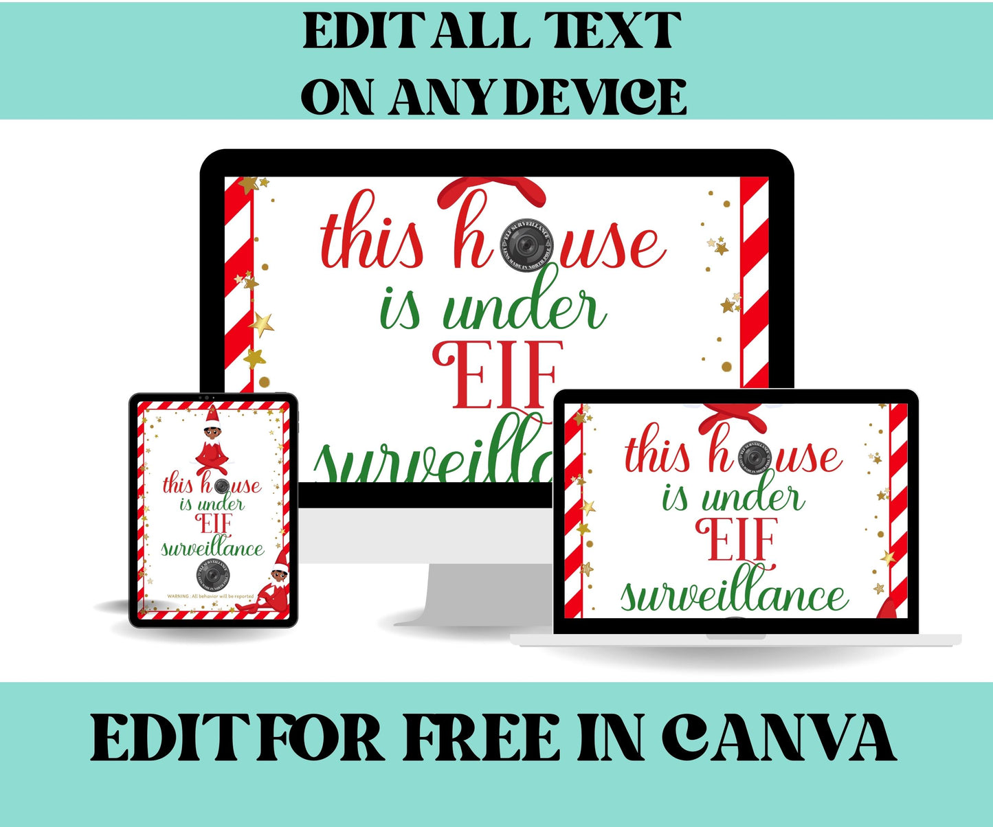 Elf Camera, Printable Elf Cam, Elf Cam Sign, Santa Cam Letter, Editable Elf Template, Christmas Printable, Surveillance Elf Cam, Elf Decor-Christmas -TheHustlingCatLady-Templates