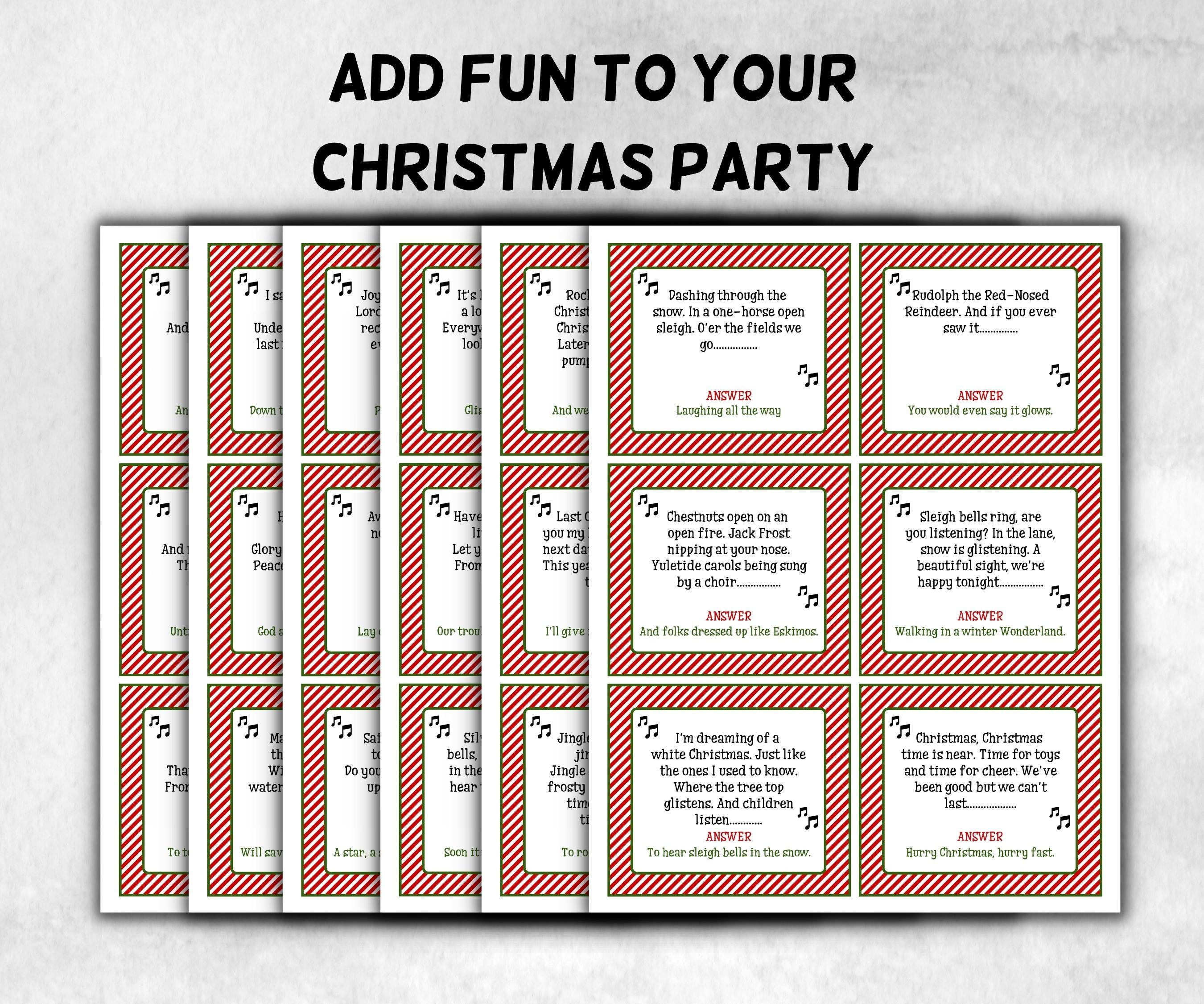 Finish the Lyrics Game, Adult Christmas, Office Coworkers Game, Festive Brunch Ideas, Office Trivia Night, Printable Xmas Party, Xmas Carols-Christmas -TheHustlingCatLady-Party Games