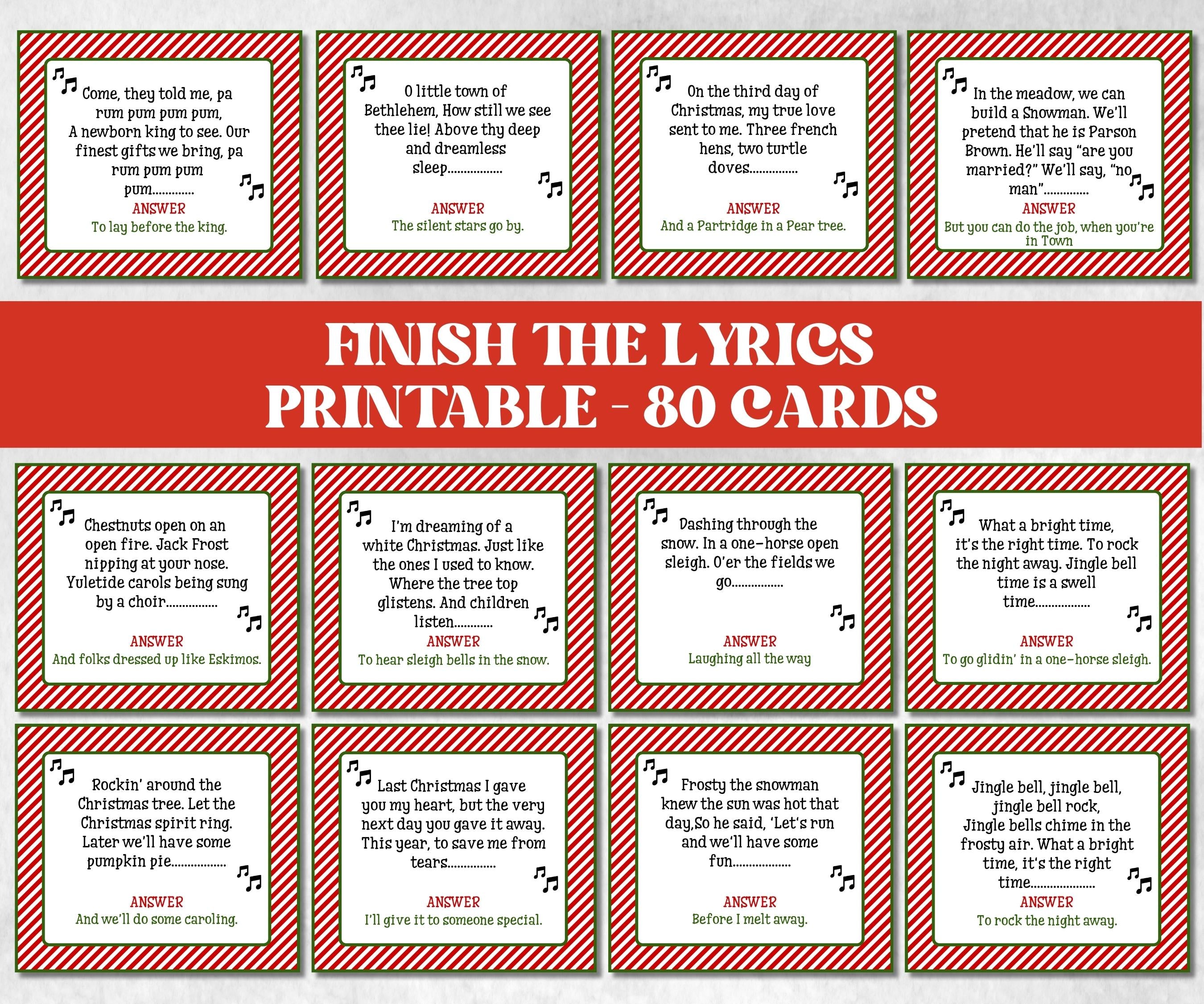 Finish the Lyrics Game, Adult Christmas, Office Coworkers Game, Festive Brunch Ideas, Office Trivia Night, Printable Xmas Party, Xmas Carols-Christmas -TheHustlingCatLady-Party Games