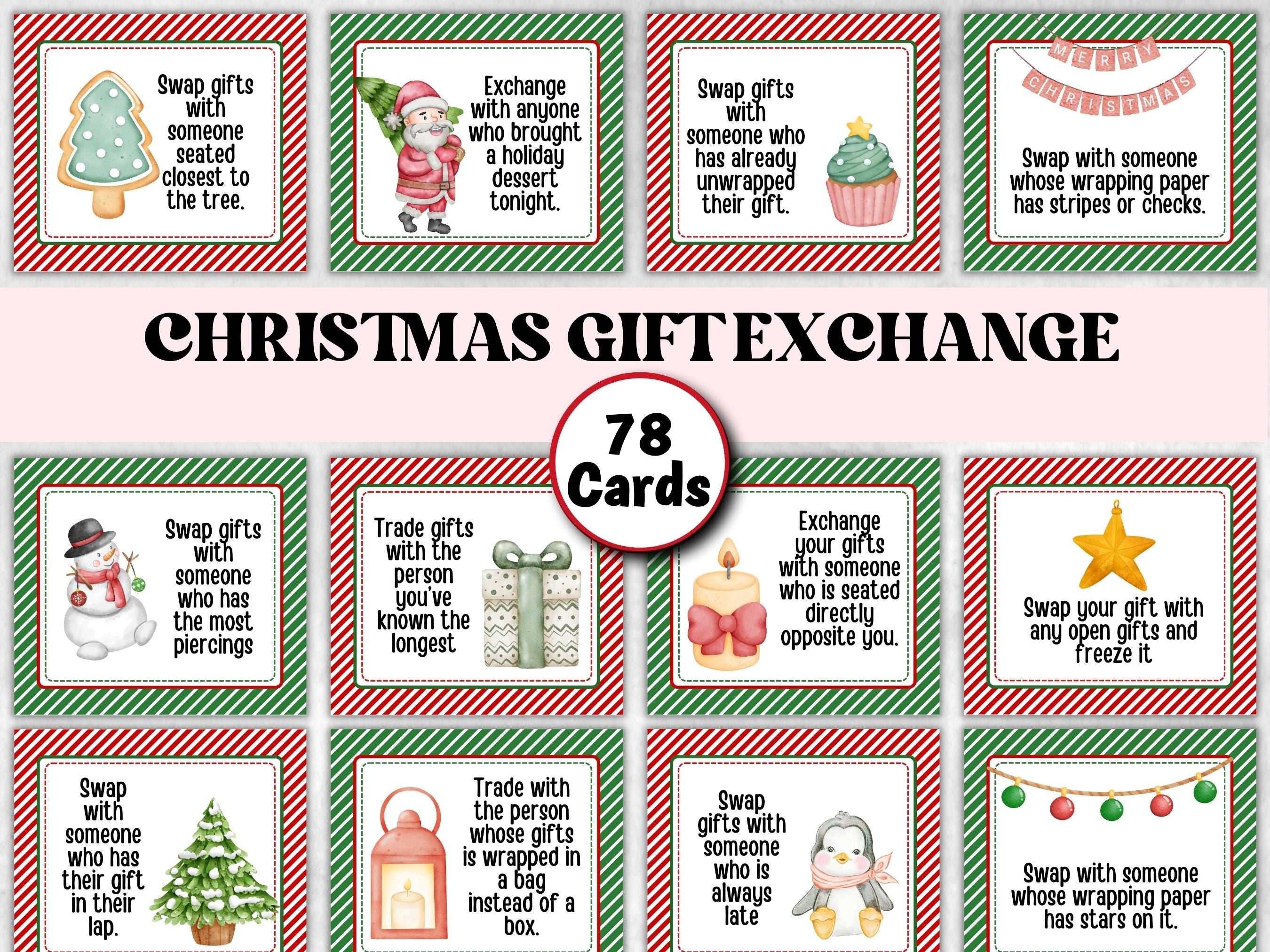 Classroom Xmas Activity, Gift exchange Game Cards, White Elephant Gift Exchange, Christmas Group Game, Holiday Swap Ideas, Office Party Game-Christmas -TheHustlingCatLady-Party Games