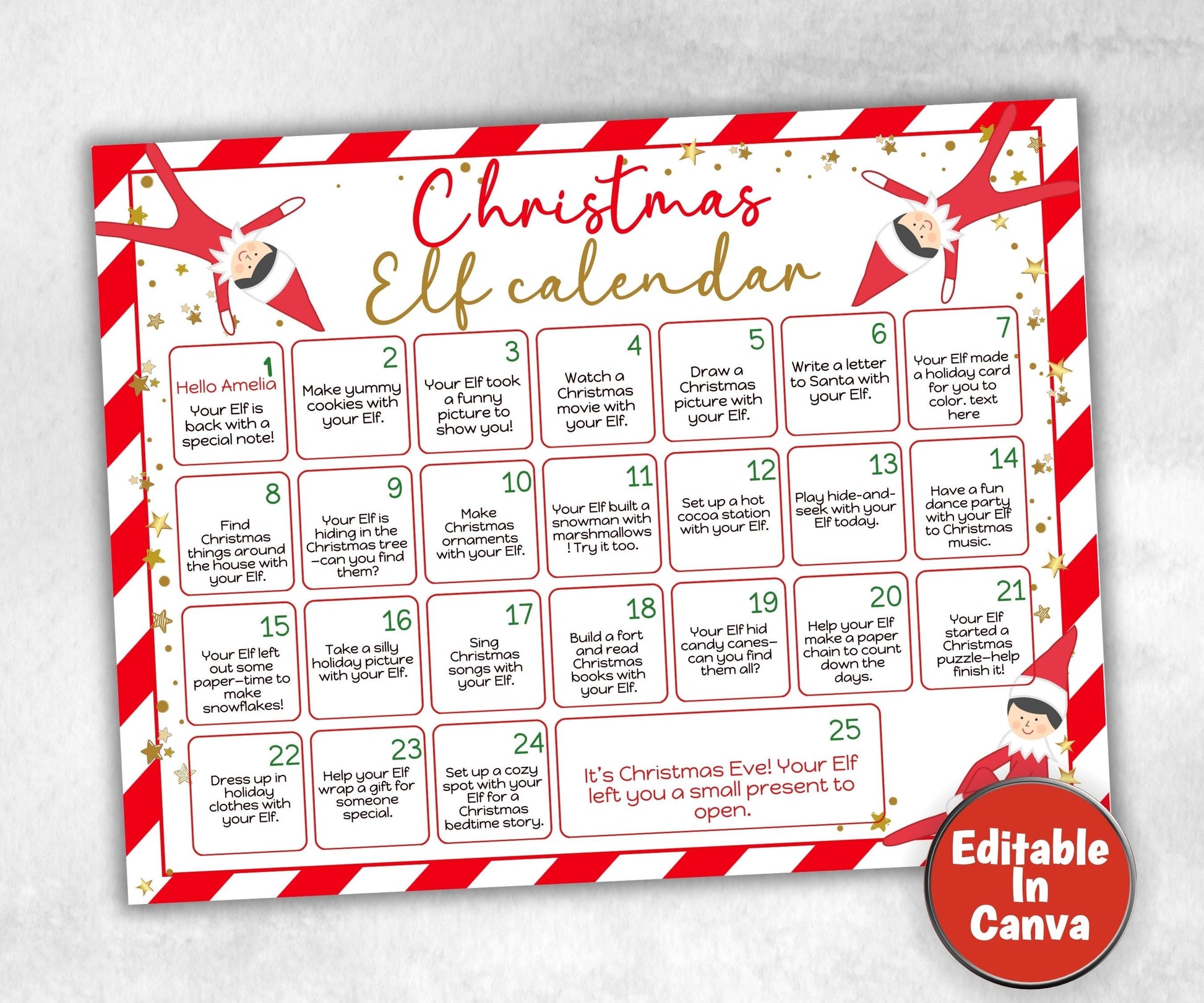 Elf advent Planner, Christmas Elf Countdown, Christmas Activities, Kids Advent Calendar, Christmas Printable, Elf Props, Christmas Calendar,-Christmas -TheHustlingCatLady-Templates